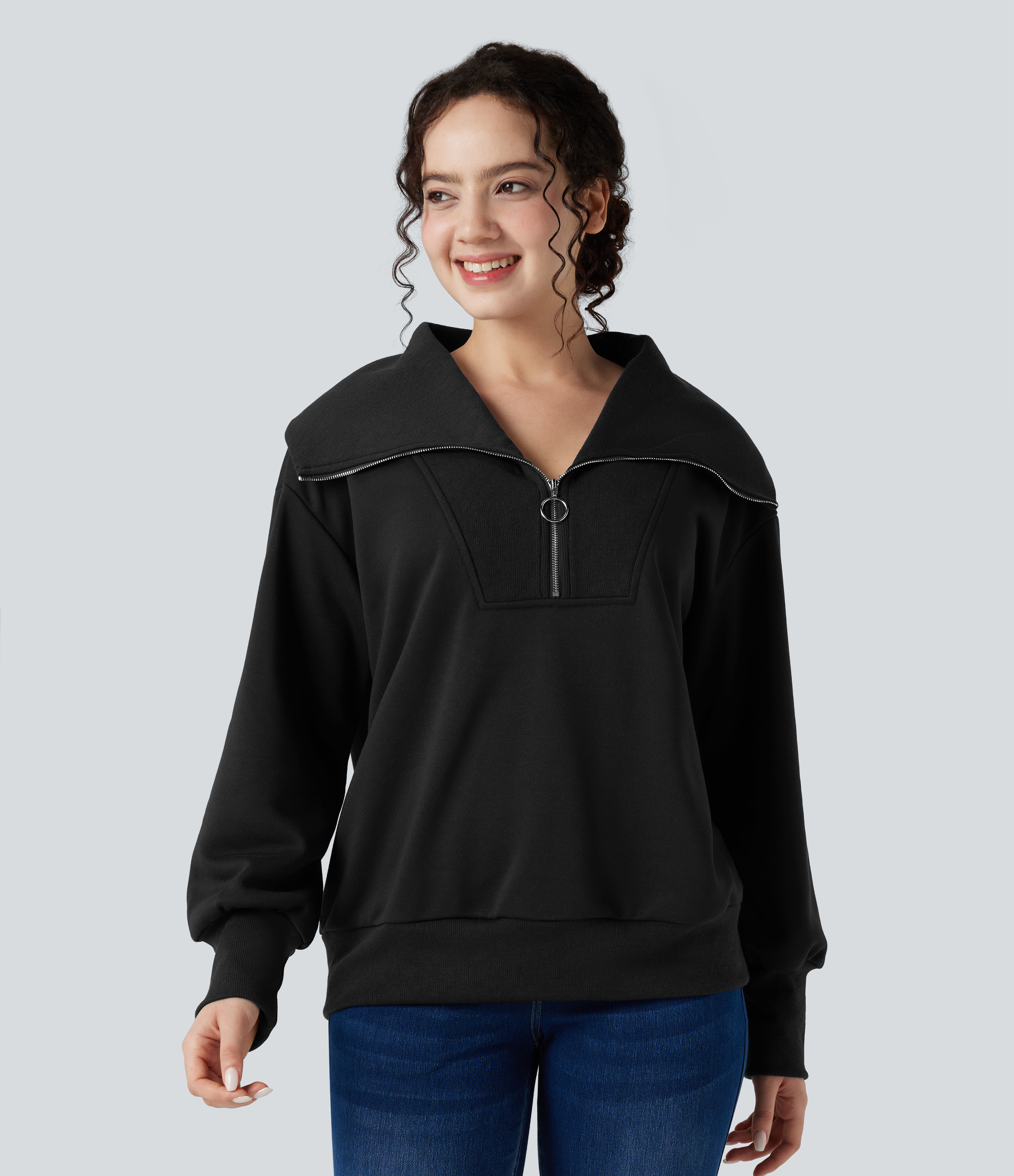 Women's Half Zipper Long Sleeve Relaxed Casual Sweatshirt - Halara
