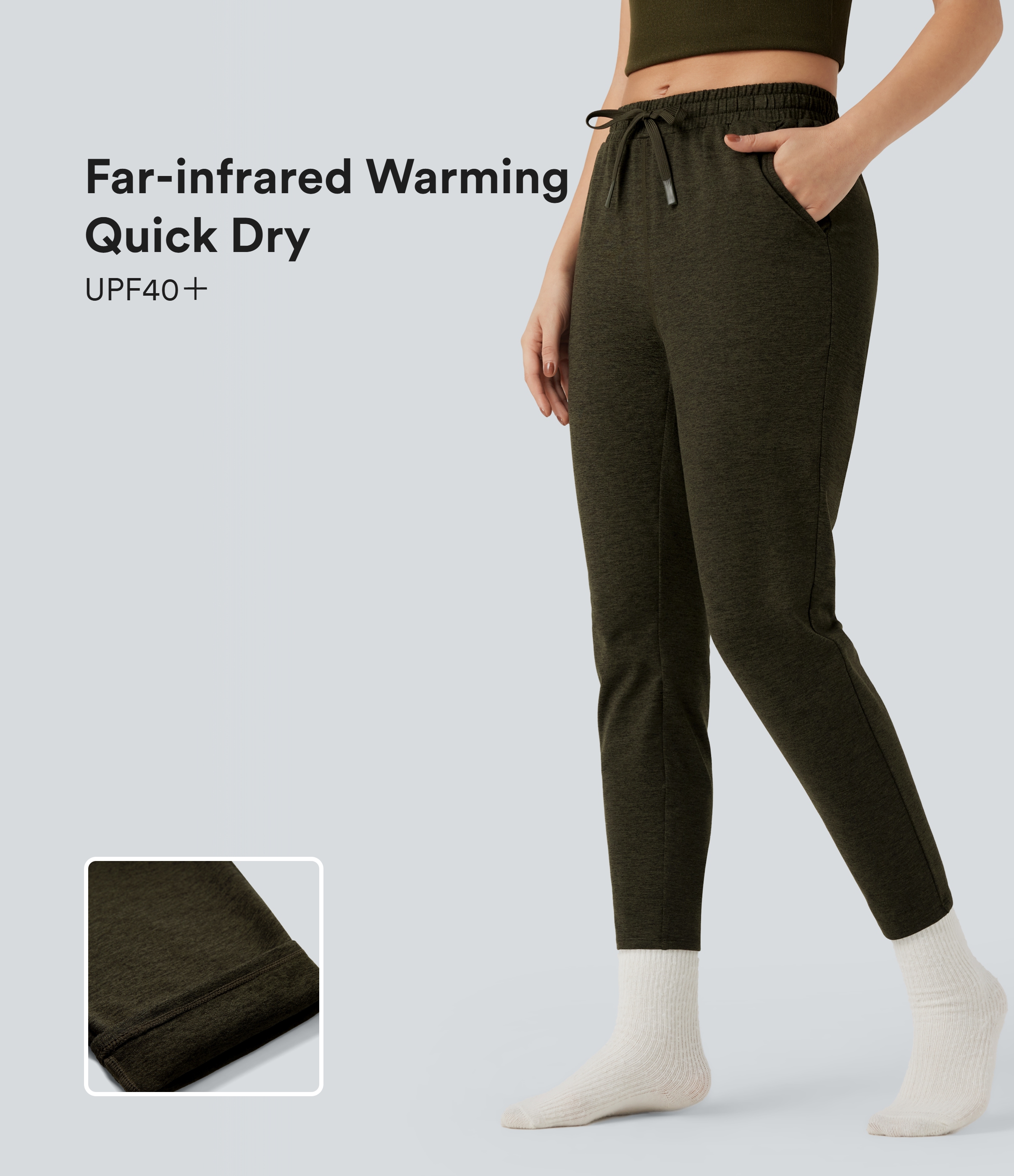 Mid Rise Drawstring Quick Dry Lounge Heathered Pants with Pockets-UPF40+