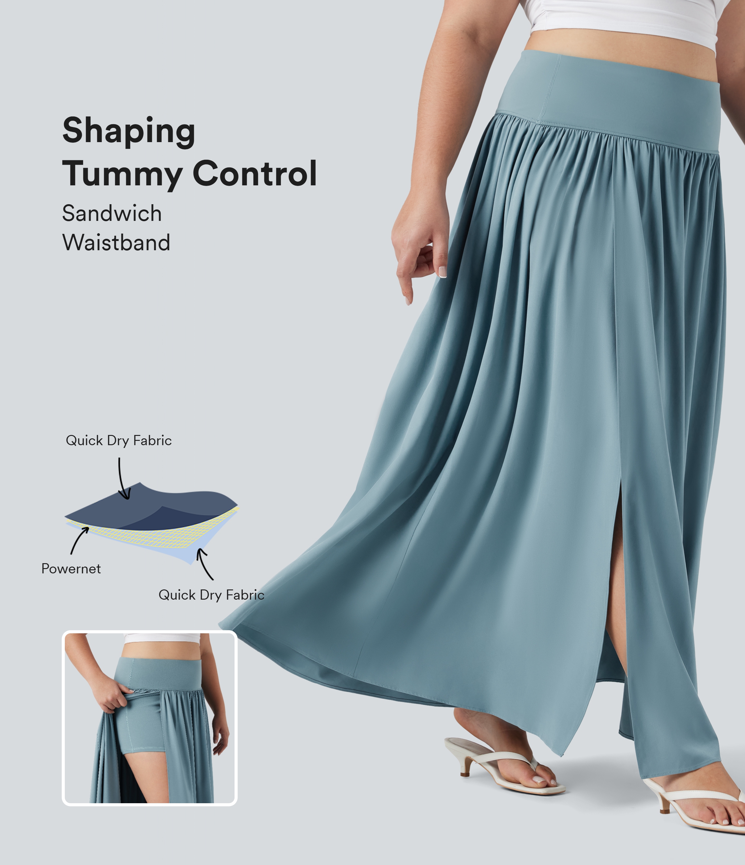 Breezeful™ - Flowing 2-in-1 Maxi Skirt with High Waist and Tummy Control - Plus Size, Quick-Drying