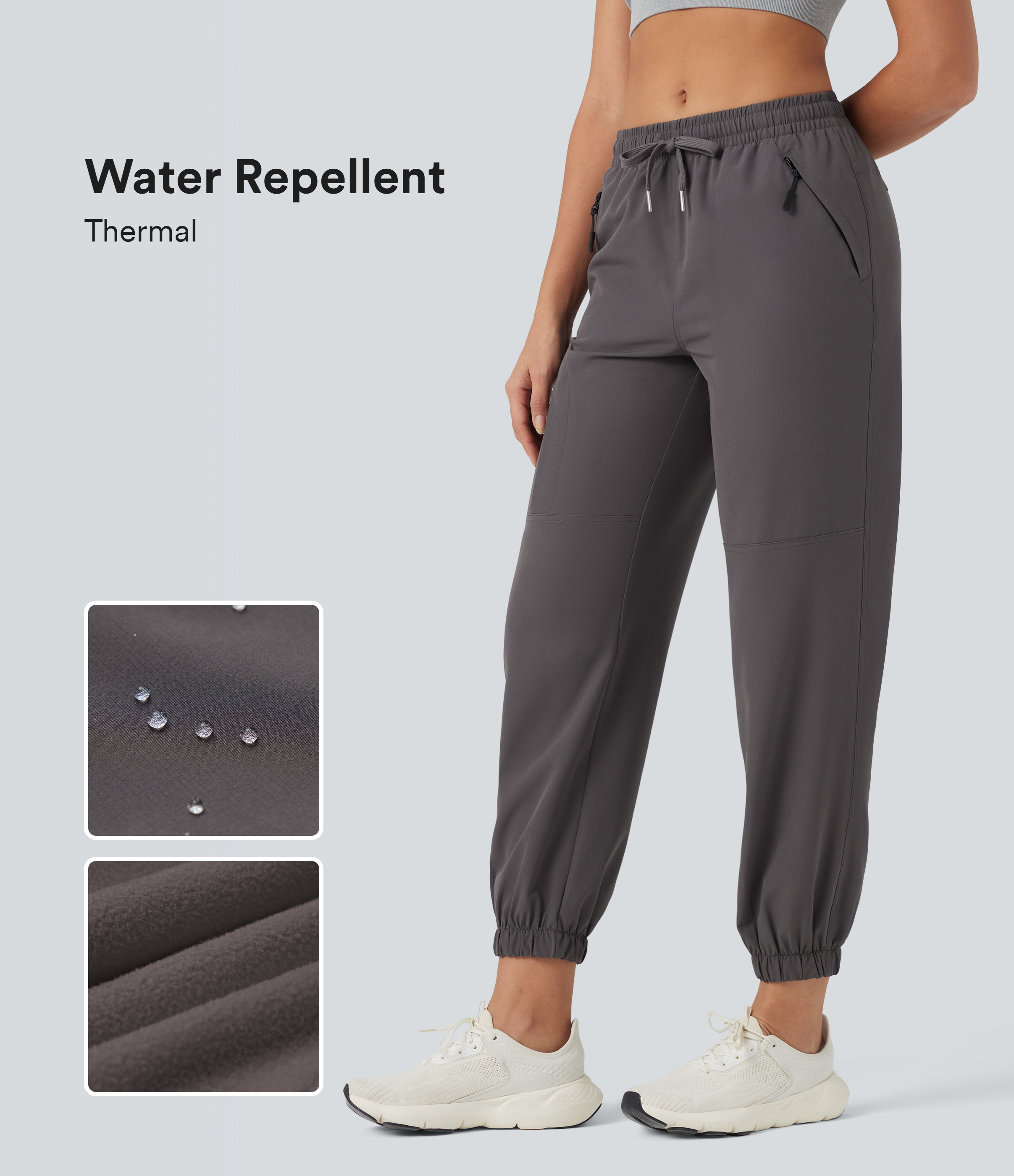 Pantalones cargo de senderismo térmicos, de tiro medio, resistentes al agua y al desgaste, con cordón y bolsillos con cremallera.