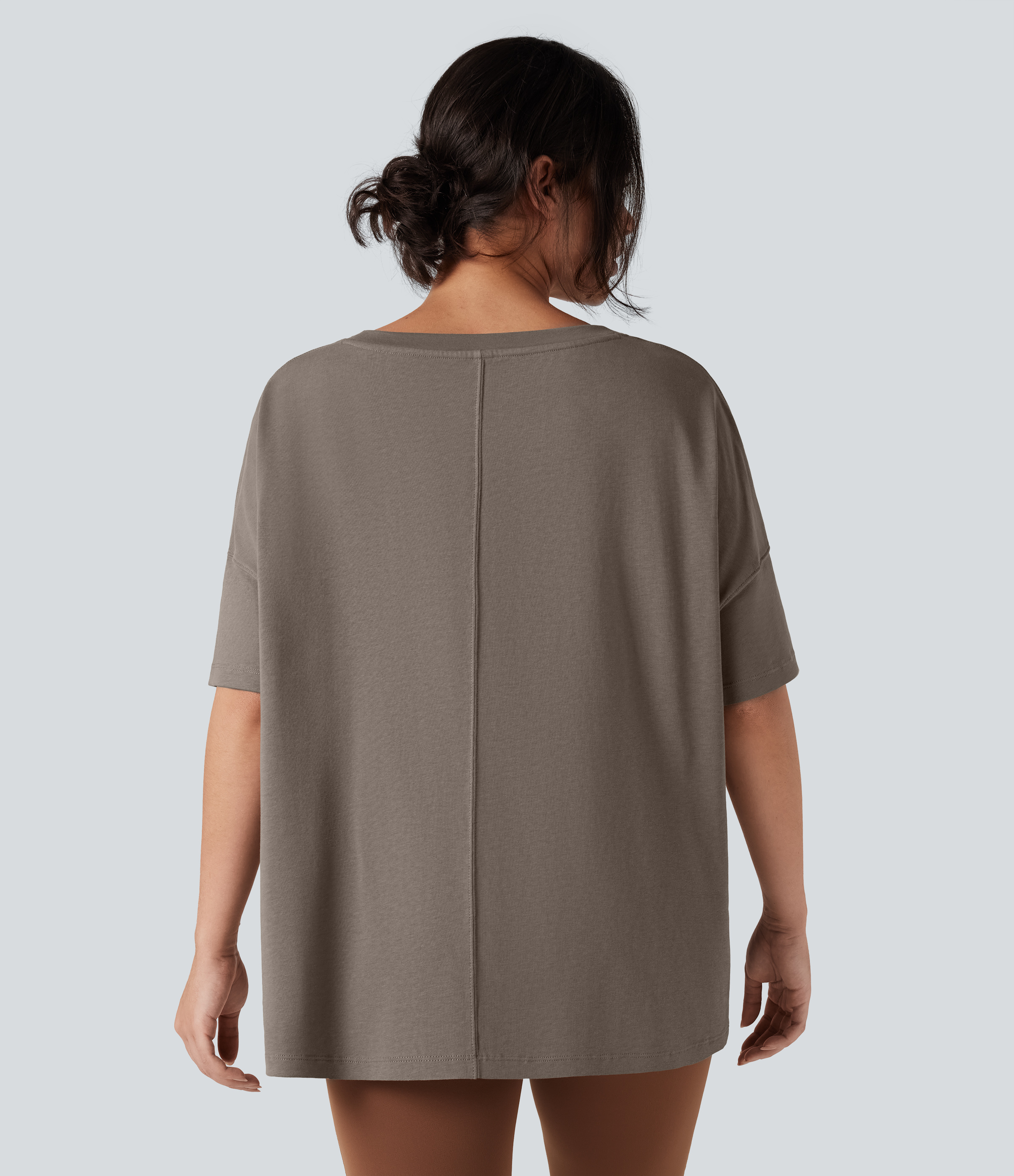 Walnut Round Neck Half Sleeve Casual Oversize Cotton T-Shirt / 2