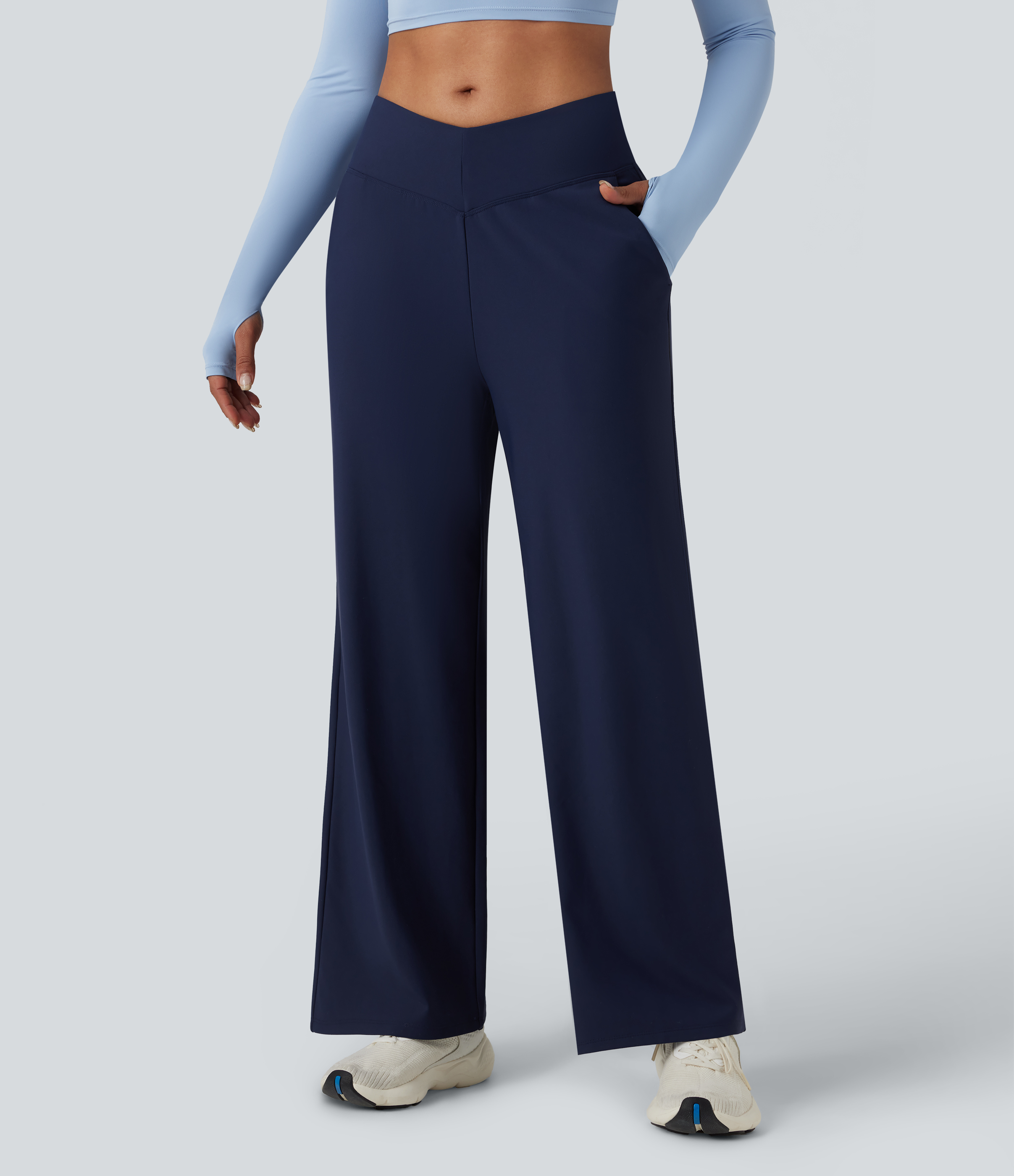 V-Shaped High Waisted Fleece Yoga Baggy Pants with Pockets