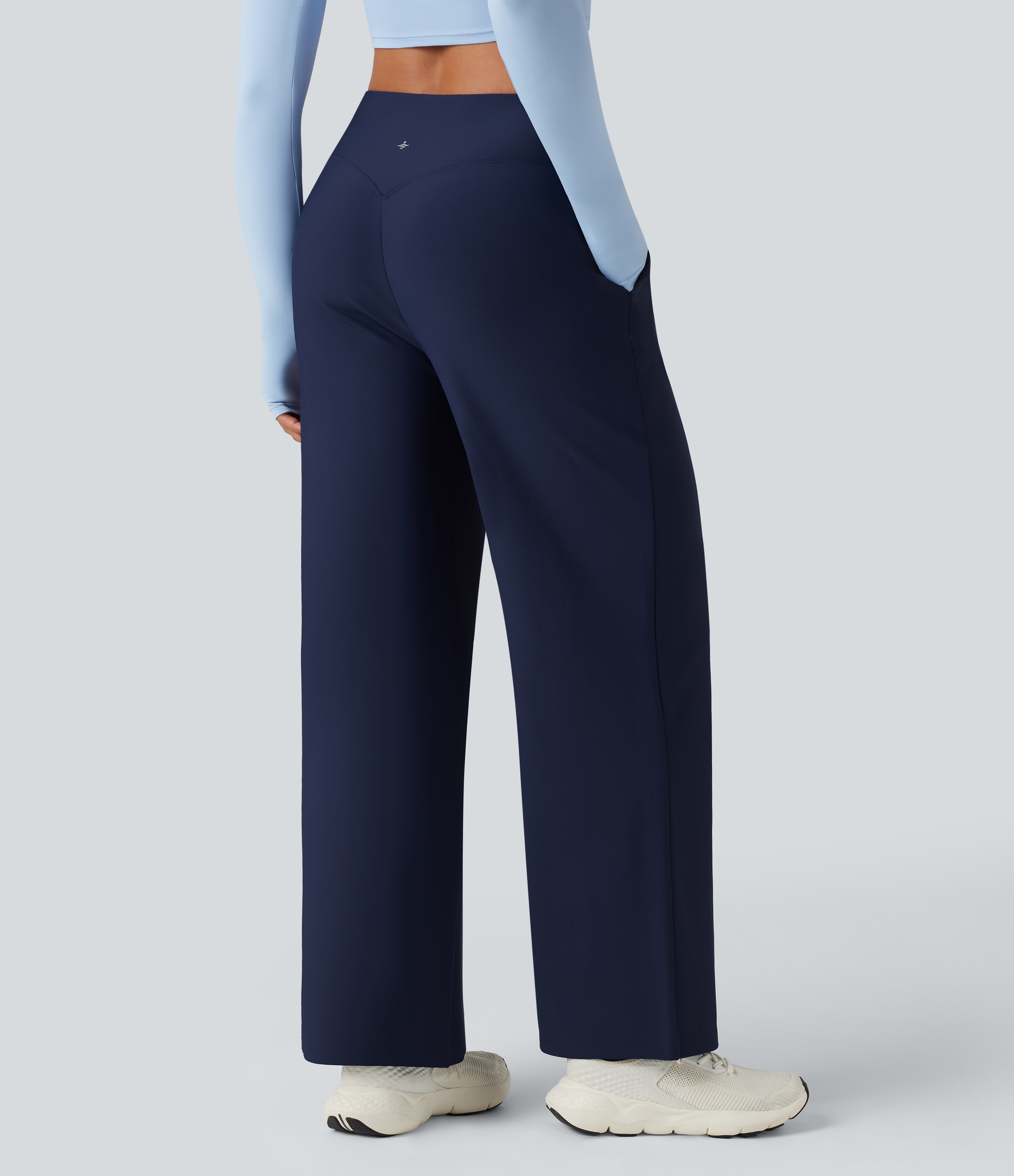 Peacoat V-förmige, hoch taillierte Fleece-Yoga-Baggyhose mit Taschen / 2