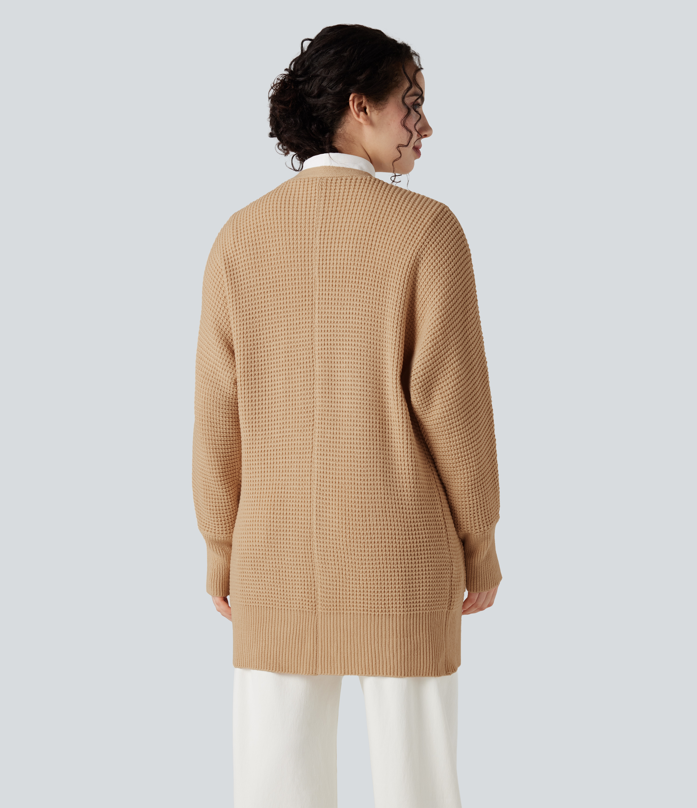 Desert Brown Long Sleeve Casual Cardigan with Pockets / 2