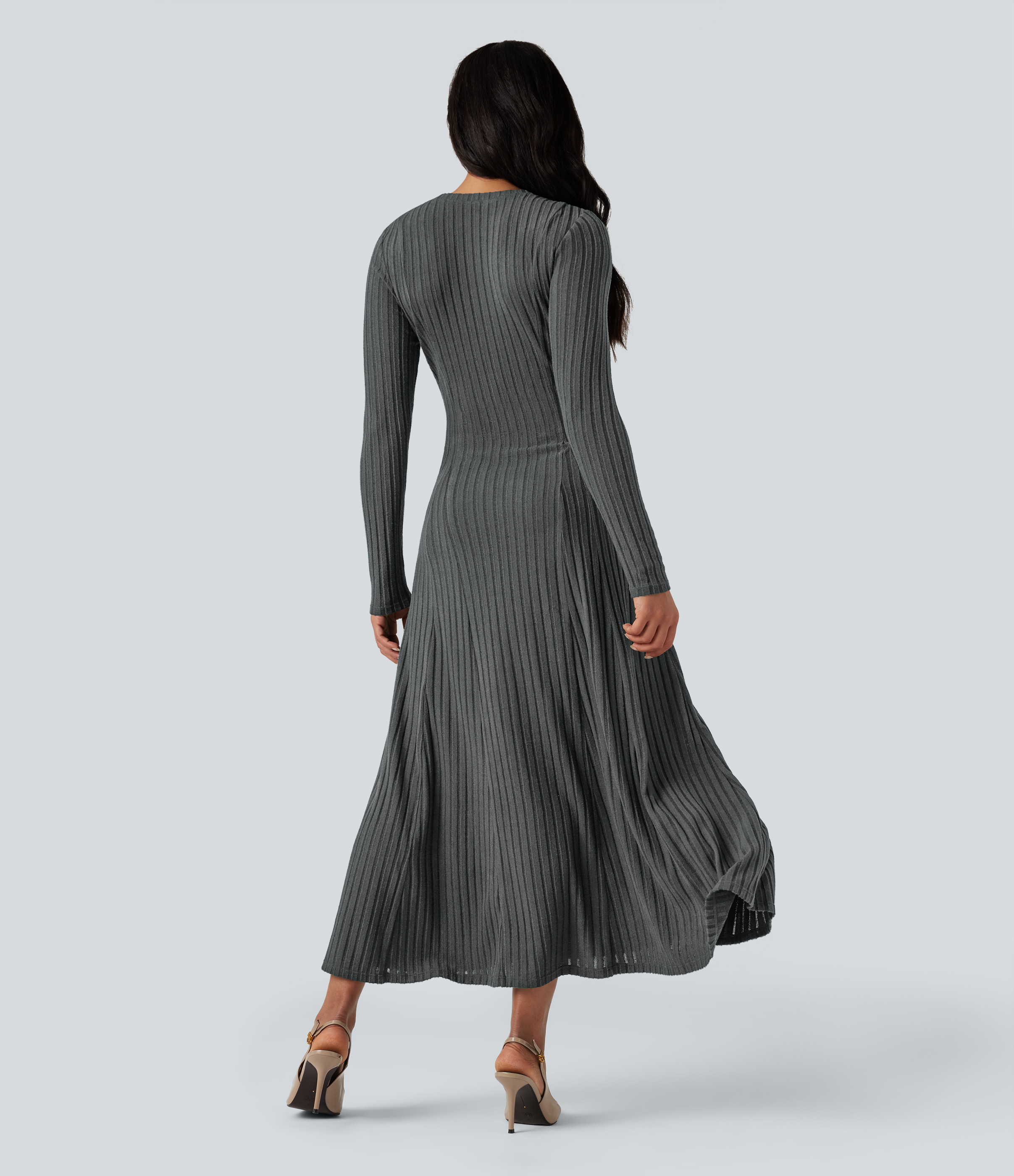 waffle knit henley maxi dress LONG SLEEVE HENLEY MAXI DRESS