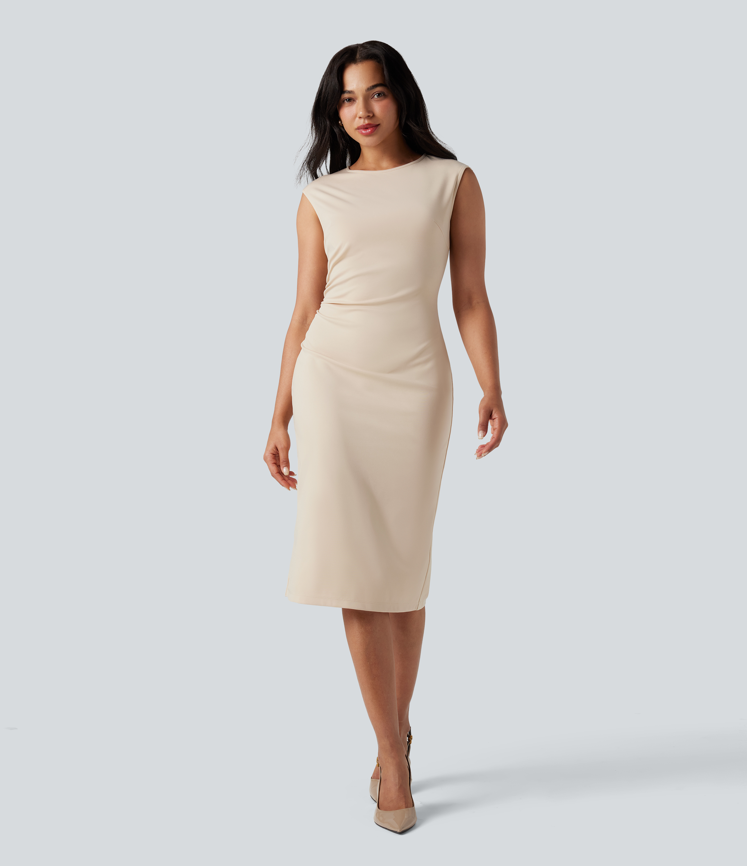 Round Neck Sleeveless Work Bodycon Midi Dress