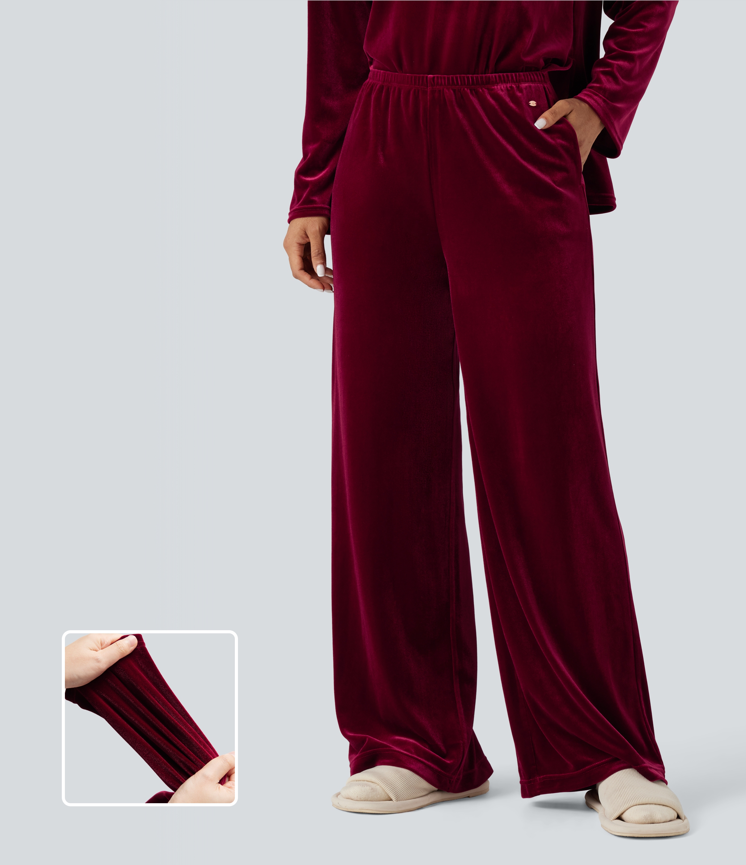 Pantalon détente baggy velours taille haute avec poches