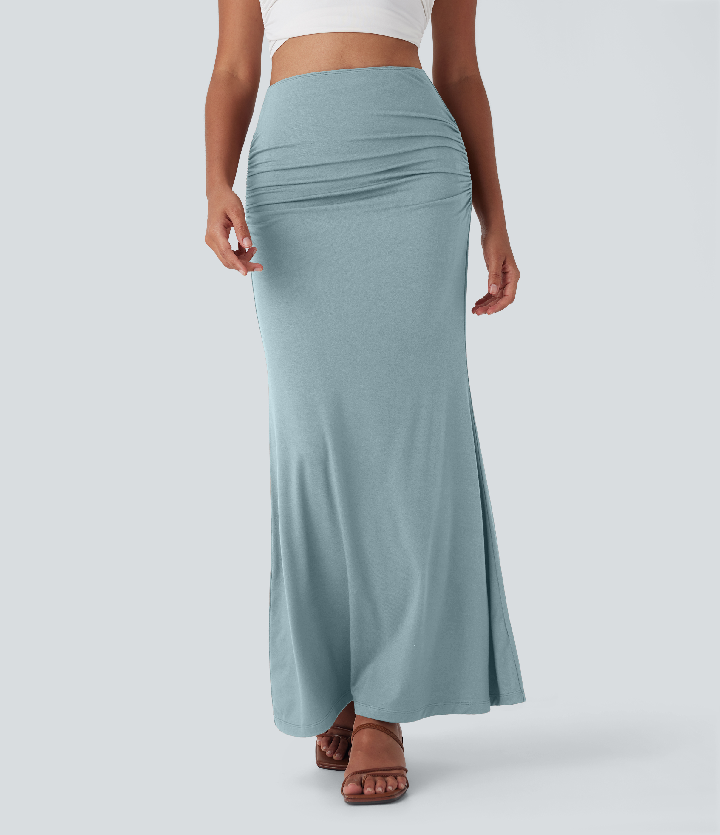 High Waisted Tummy Control Butt Lifting 2-in-1 Midi Casual Mermaid Skirt