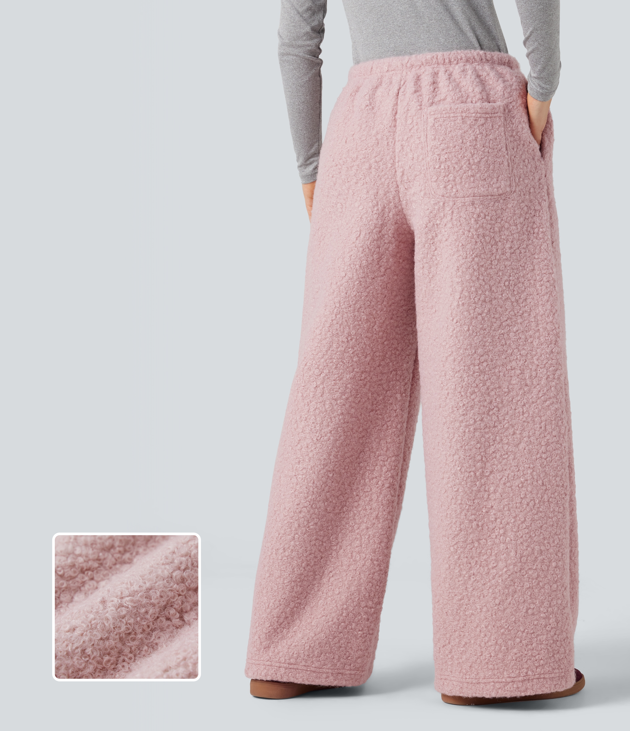 Teddy-Hose mit mittelhohem Bund, mehreren Taschen, Kordelzug und weitem Bein