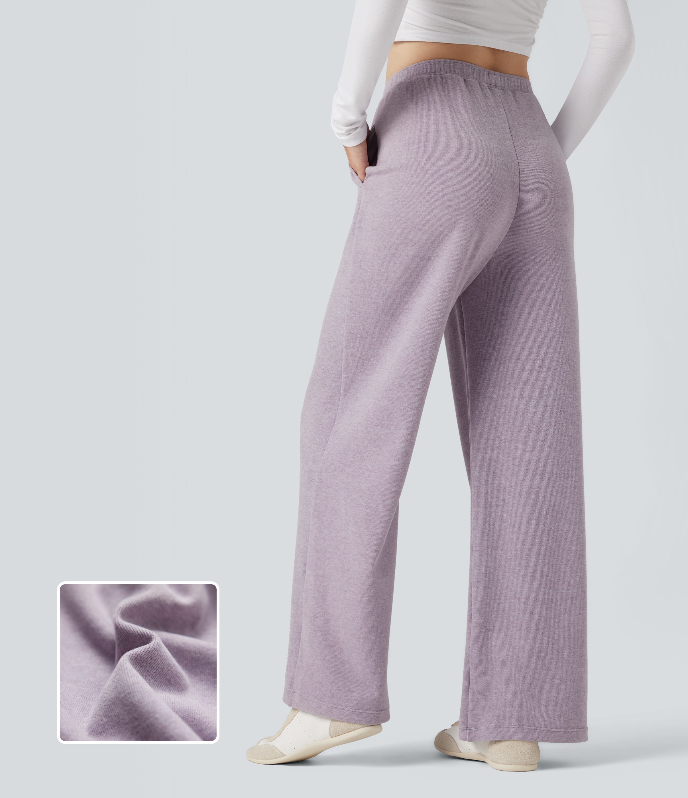 High Waisted Drawstring Thermal Casual Baggy Pants with Pockets