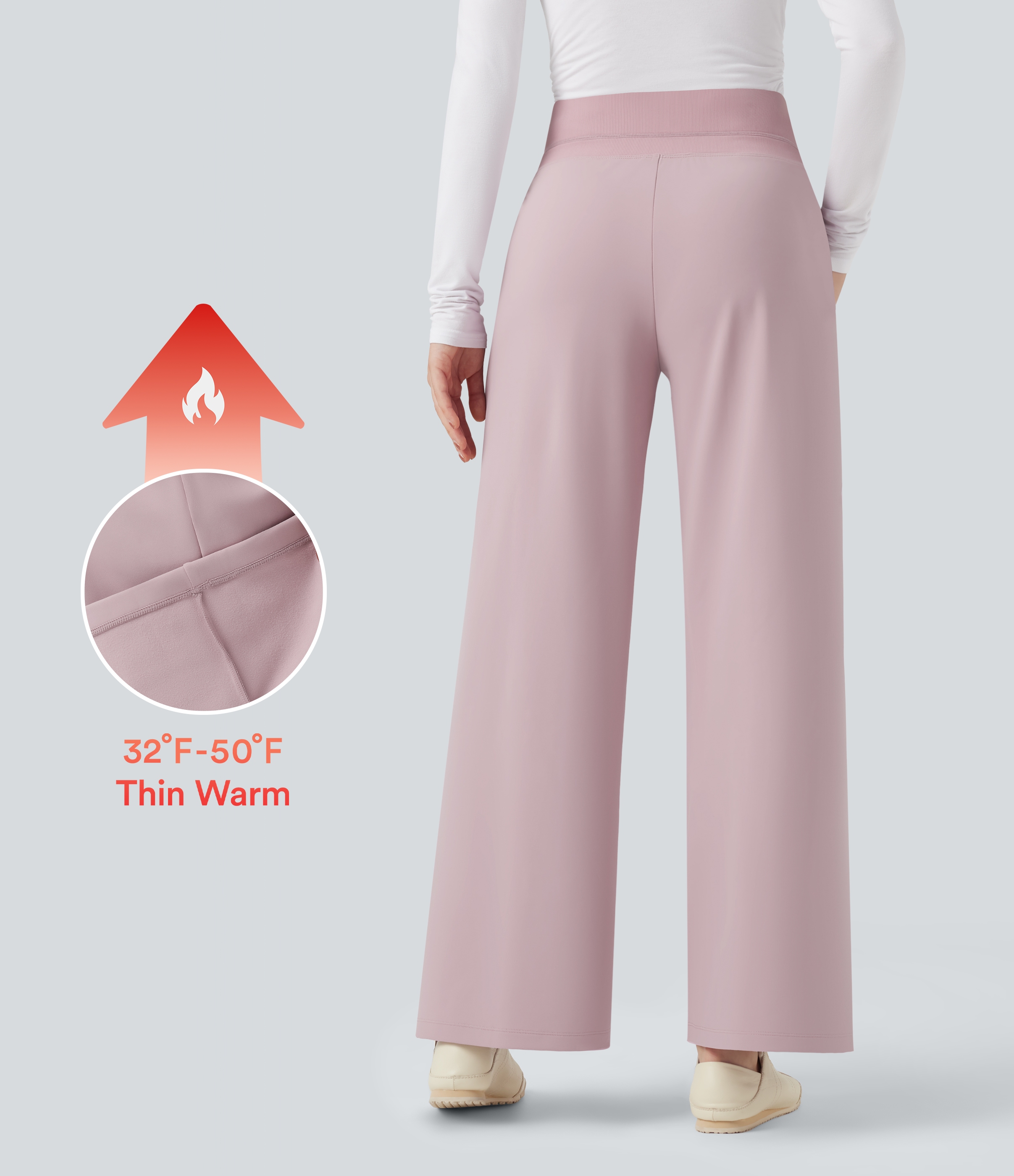 High Waisted Straight Leg Fleece Casual Pants with Pockets