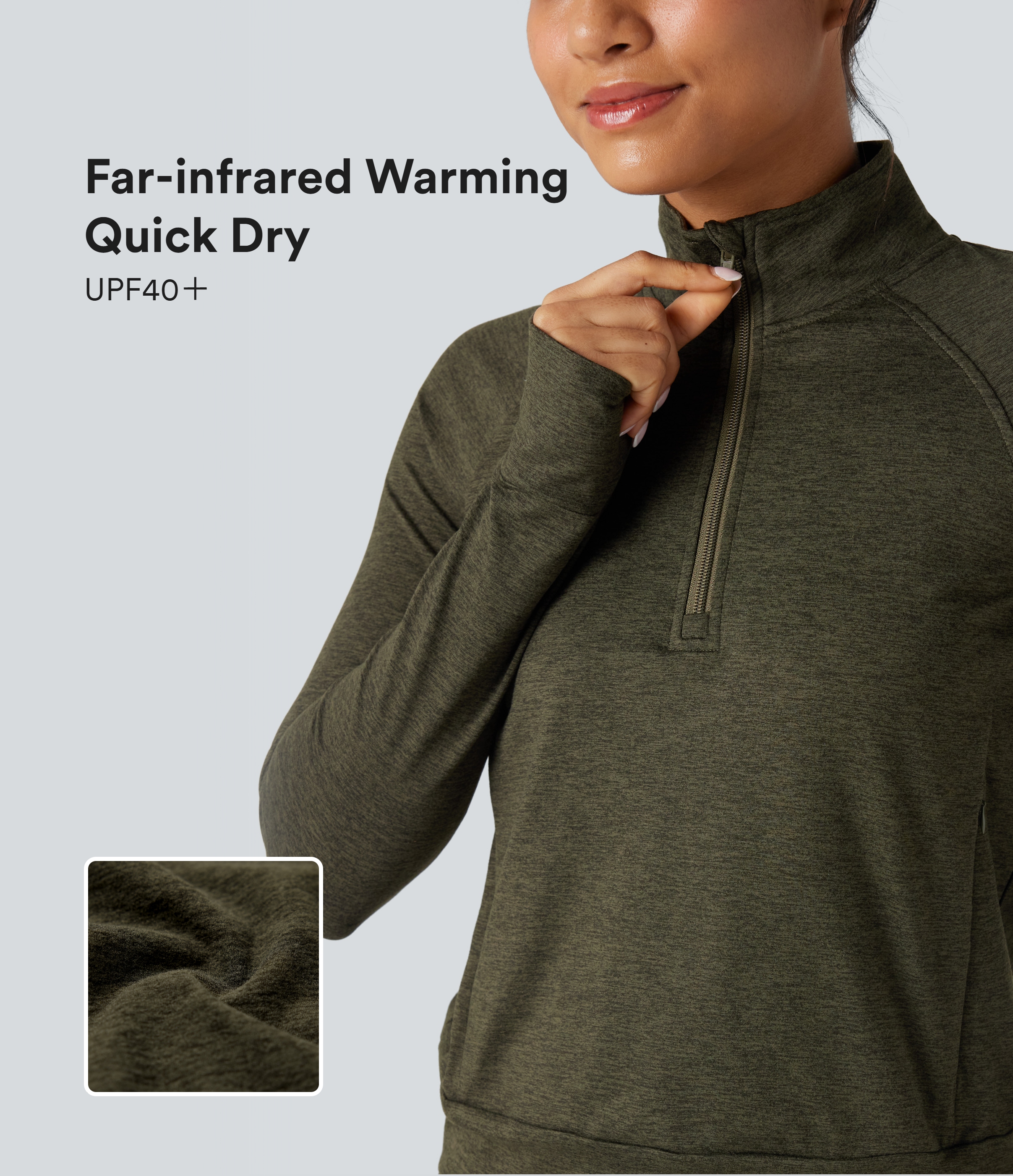 Half Zipper Thumb Holes Quick Dry Fleece Casual Heathered Sweatshirt with Pockets-UPF40+