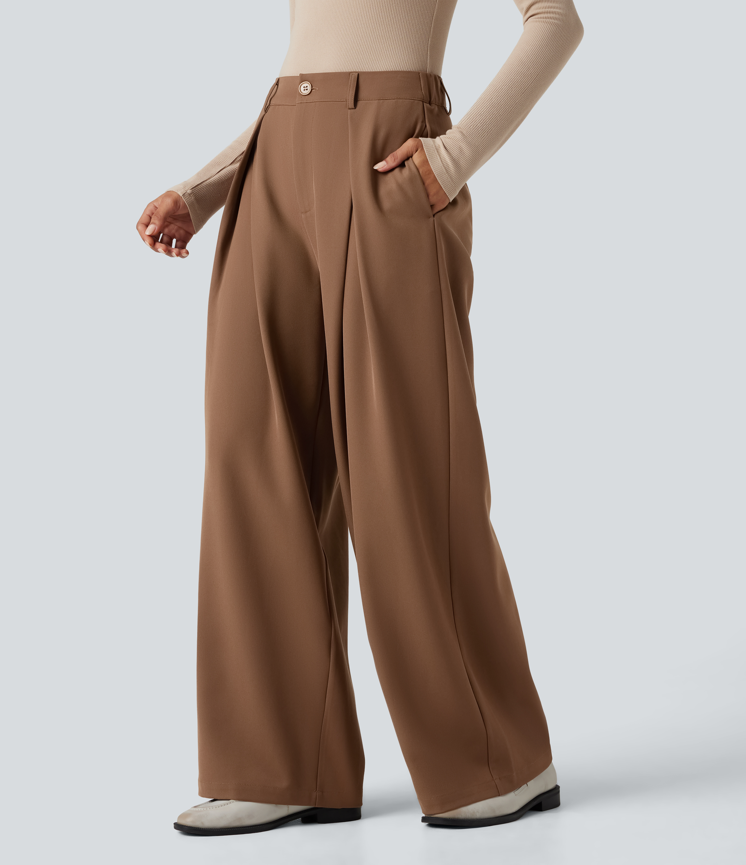 Halara Flex™ Arbeitshose mit hohem Bund, weitem Bein und Taschen