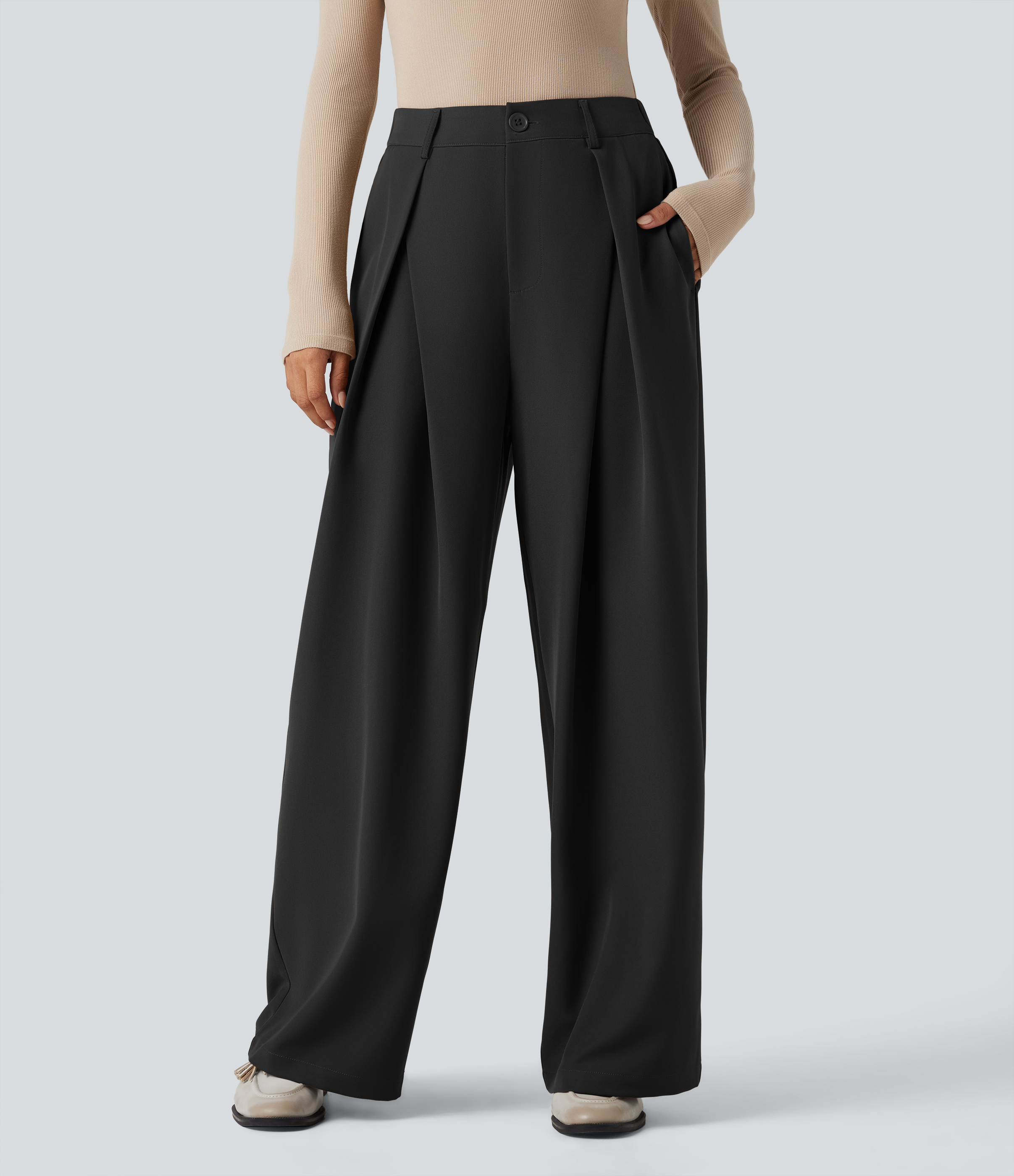 haluc❤ Women's High-waisted Work Wide-leg Pants with Pockets - Halara