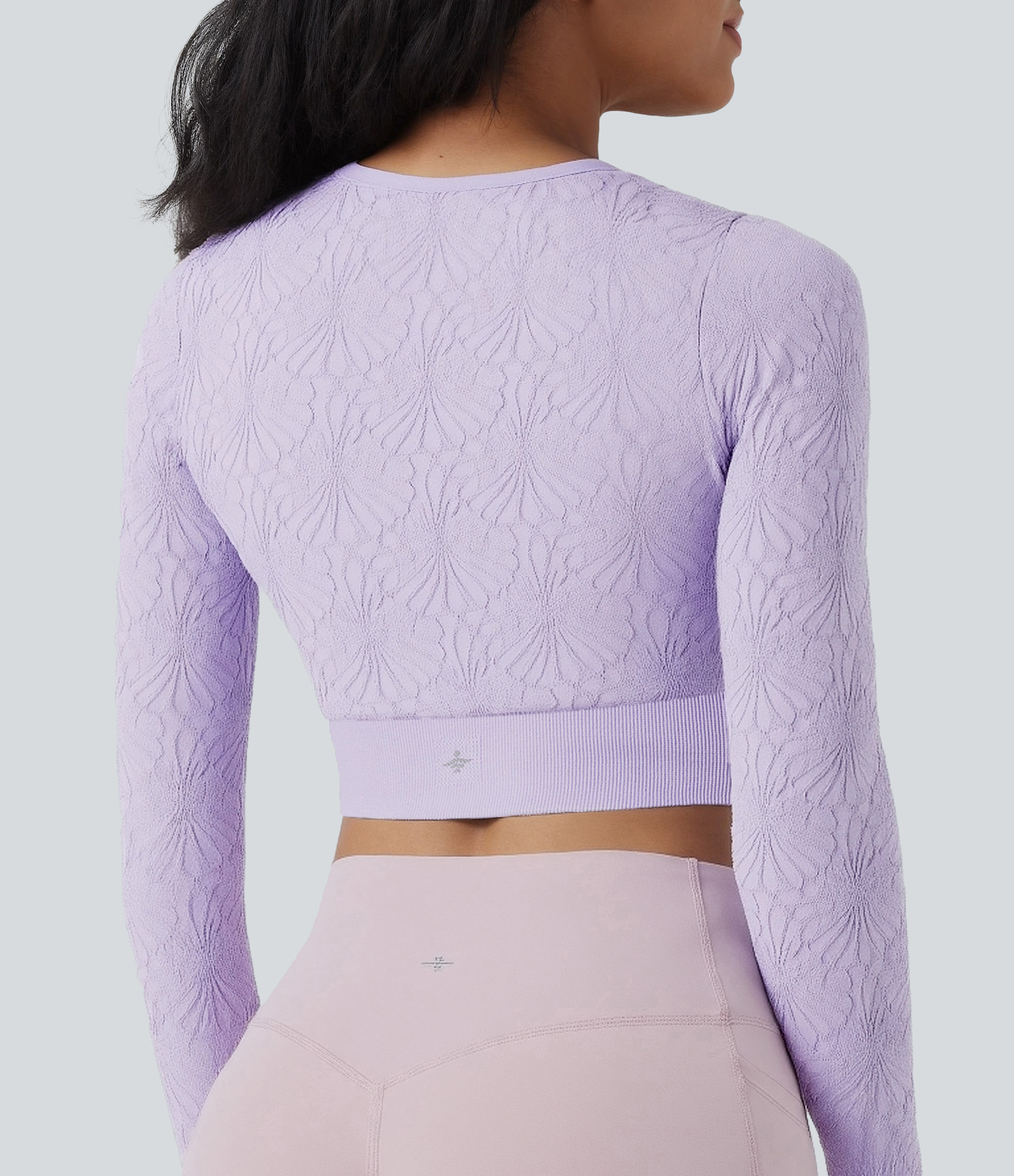Orchid Petal OneForm Seamless Flow Jacquard Long Sleeve Cropped Slim Yoga Sports Top / 1
