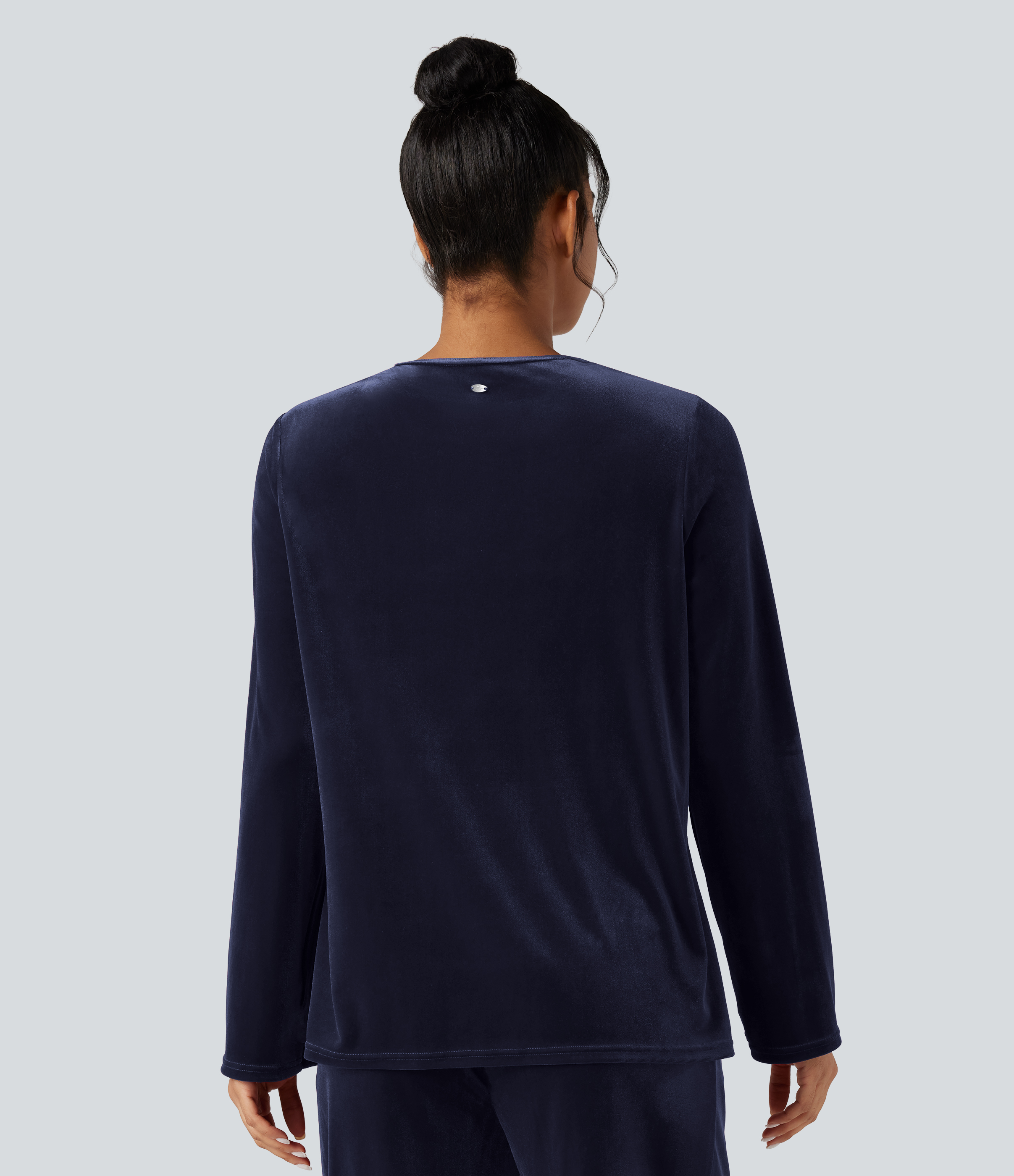 Deep Twilight Top détente velours col rond manches longues ourlet fendu / 2