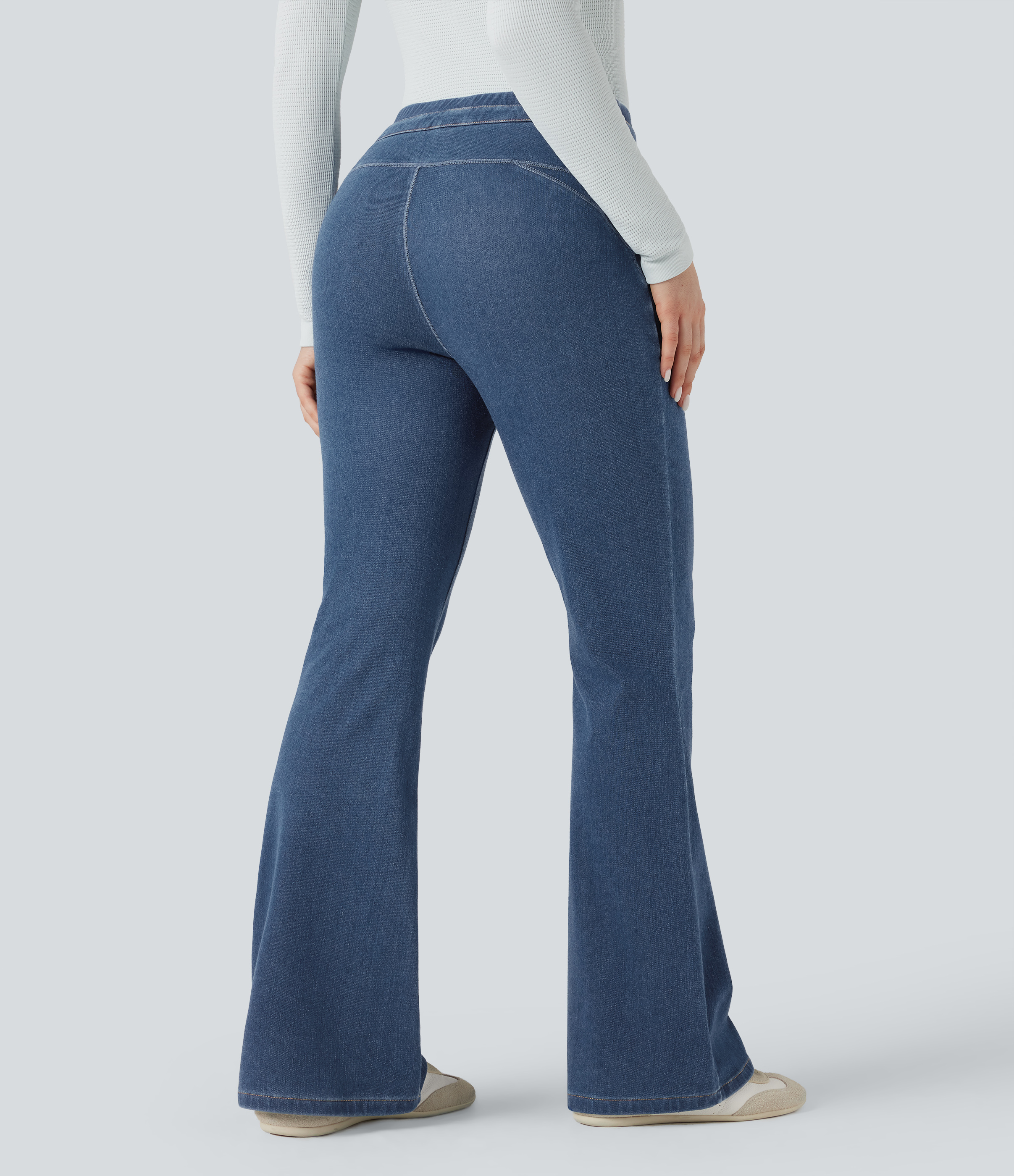 Estate Blue Denim Halara Flex™ Denim Heat High Waisted Drawstring Denim Casual Flare Leggings with Pockets / 2