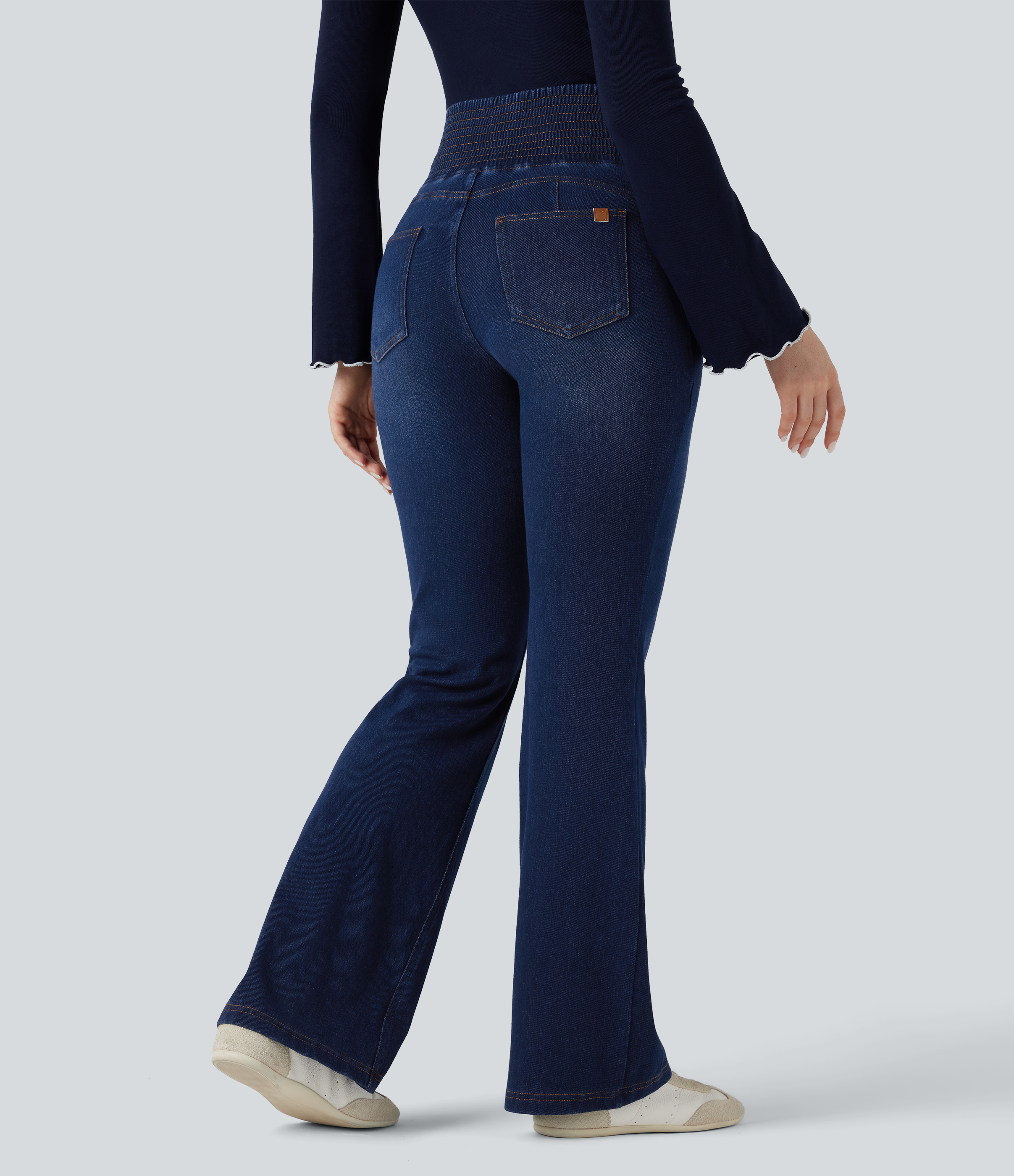 Halara Flex™ High Waisted Shirred Casual Flare Jeans with Pockets