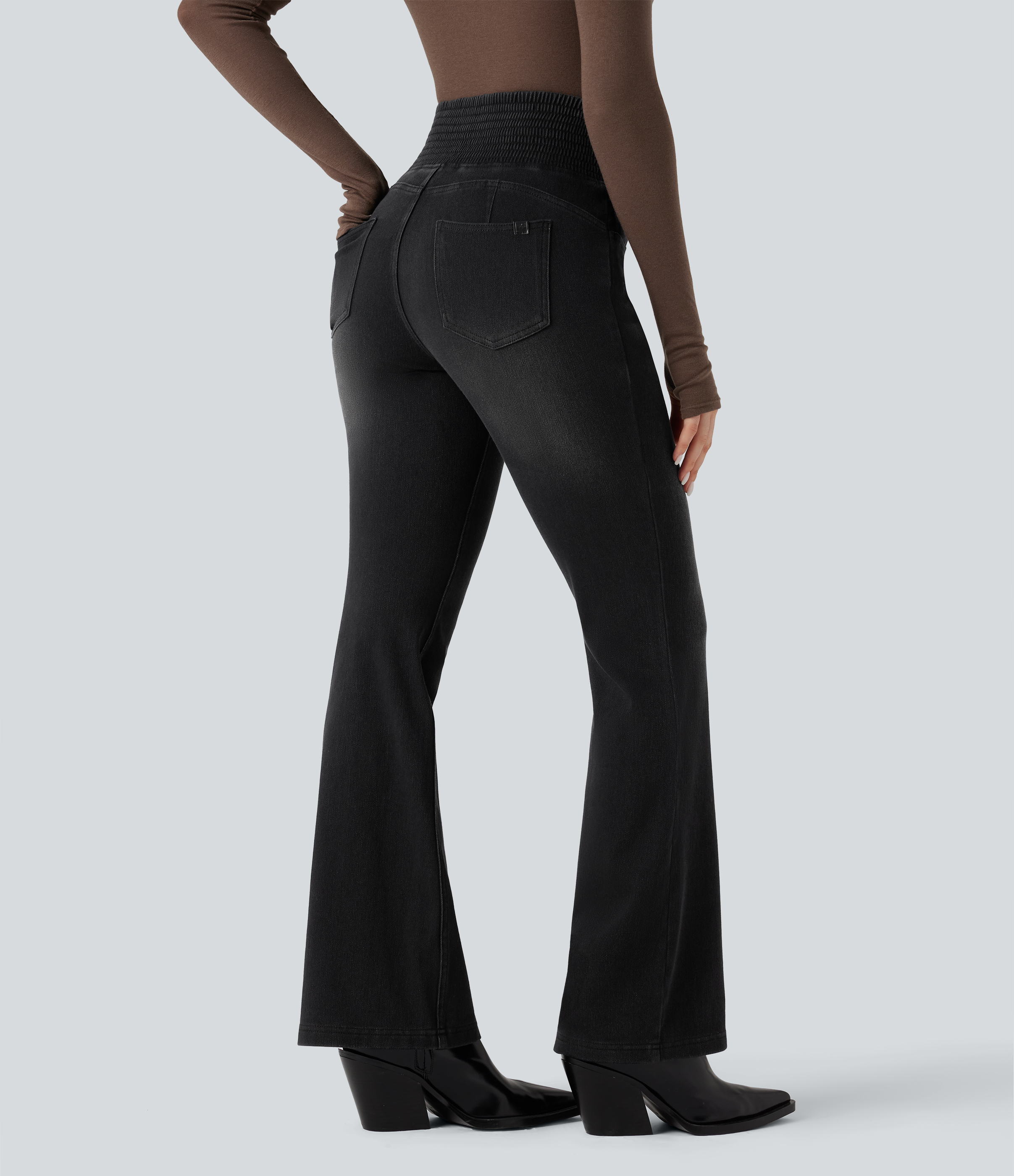 Halara Flex™ High Waisted Shirred Casual Flare Jeans with Pockets