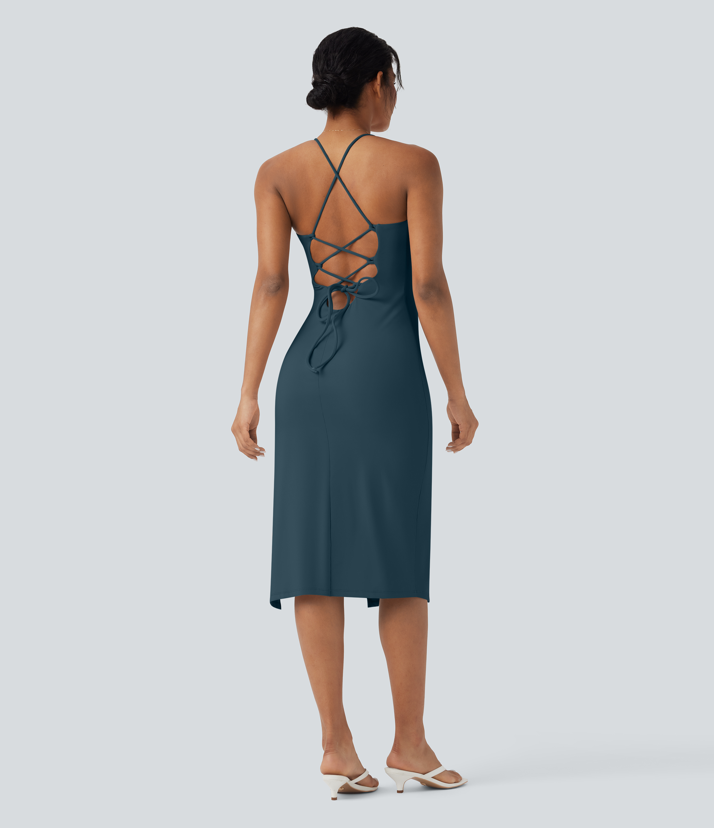 Ink Green SoftlyZero™ Airy Crossover Ruched Lace Up Bodycon InstantCool Dress DD-F Cups / 2