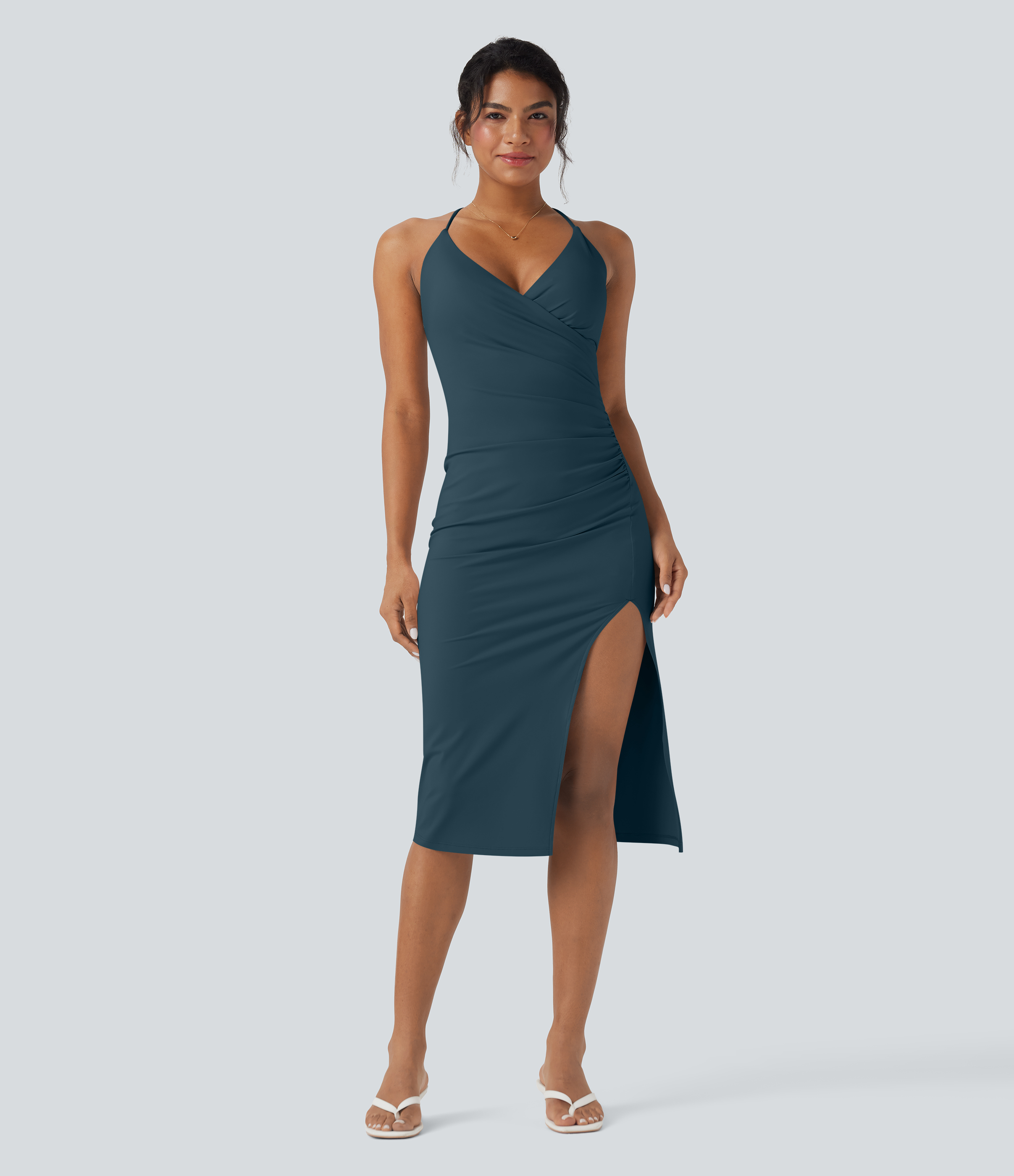 SoftlyZero™ Luftiger Crossover Geraffter Schnür-Bodycon-Kleid mit Kühleffekt D-F-Cups - UPF50+