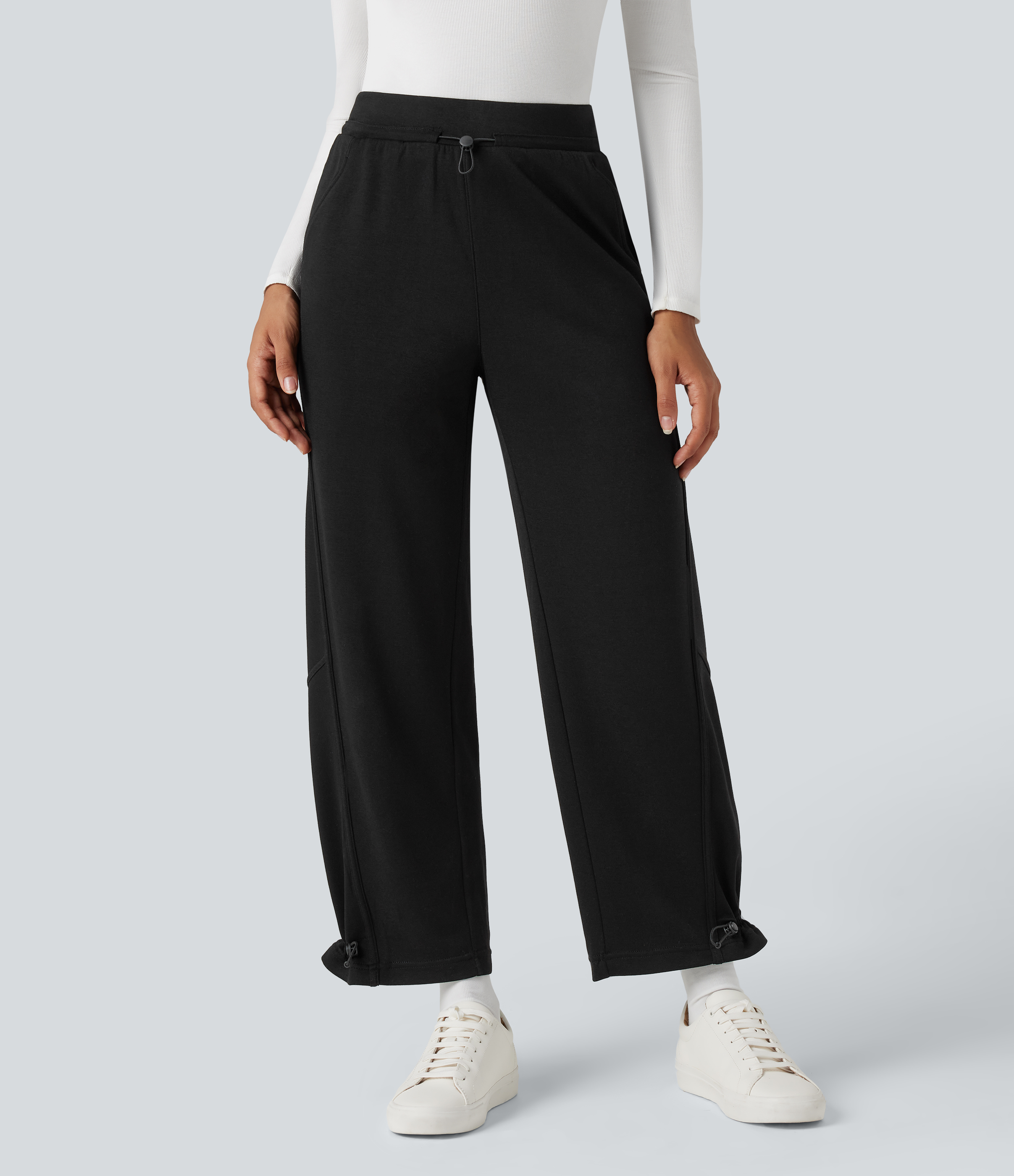 Pantalones casual de cintura alta con bolsillos