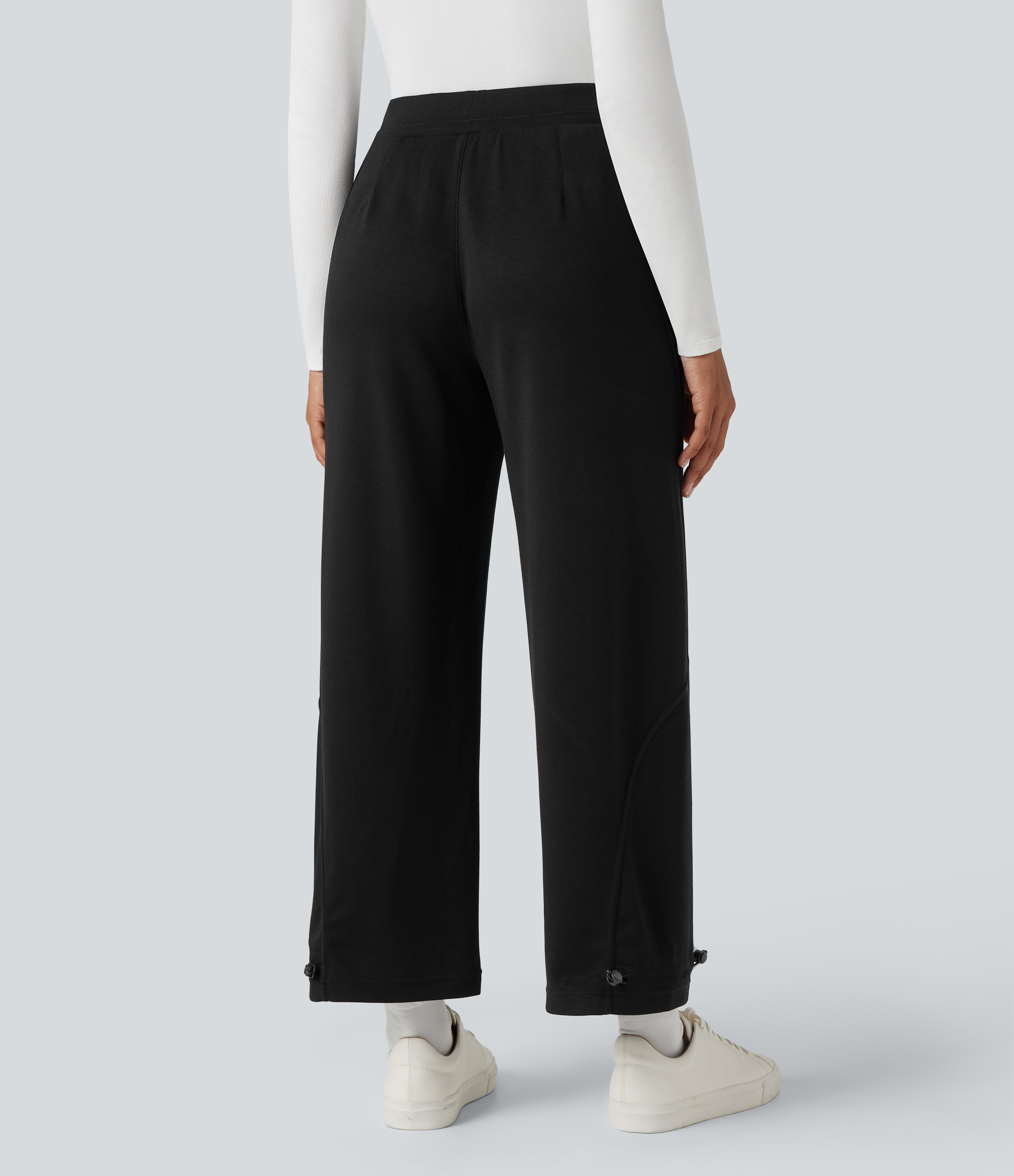 Black High Waisted Casual Pants with Pockets / 2