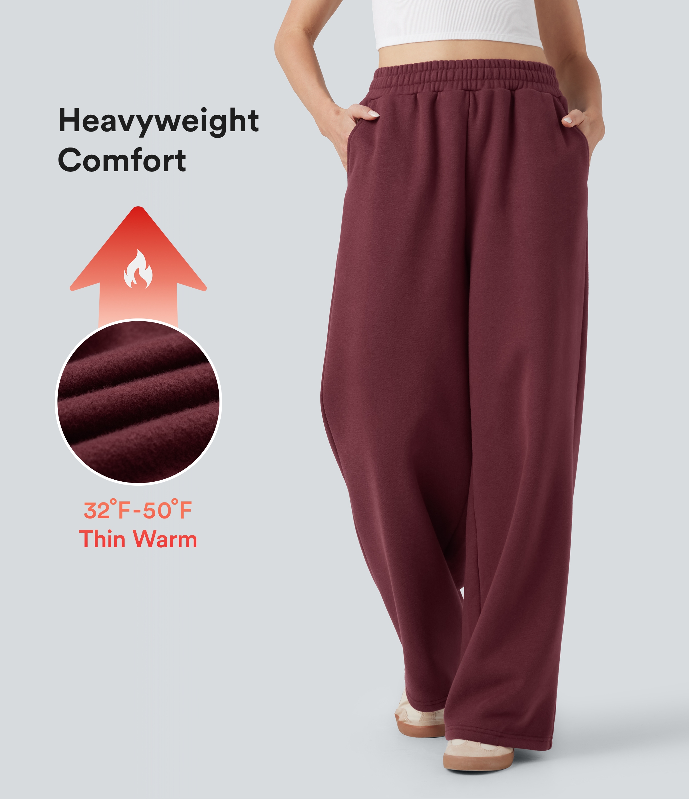 Pantalon jogging molleton coton taille haute avec cordon de serrage et poches