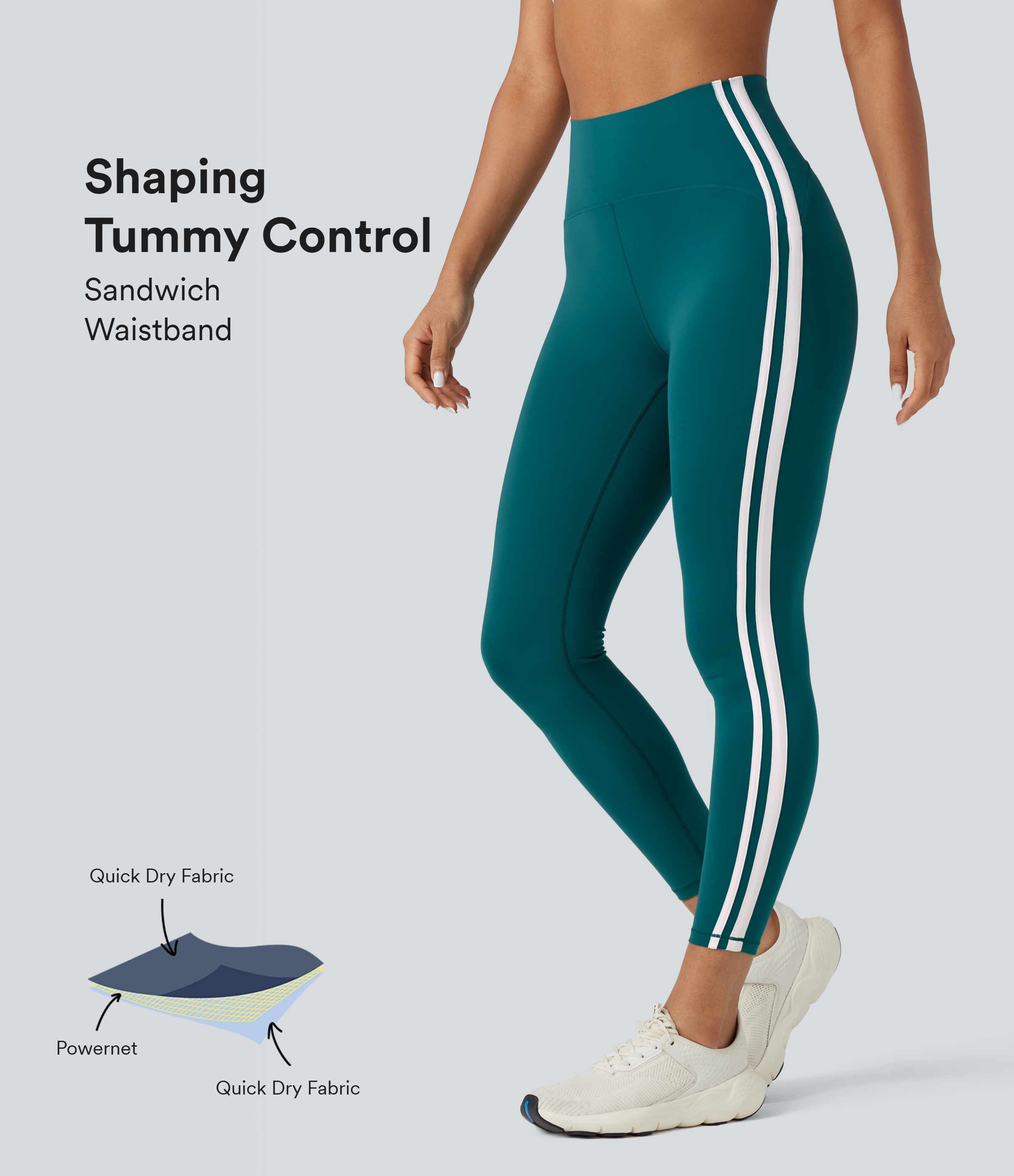 SpeedWave™ High-waisted Tummy Control Side Stripe Quick Dry Yoga 7/8 Legging