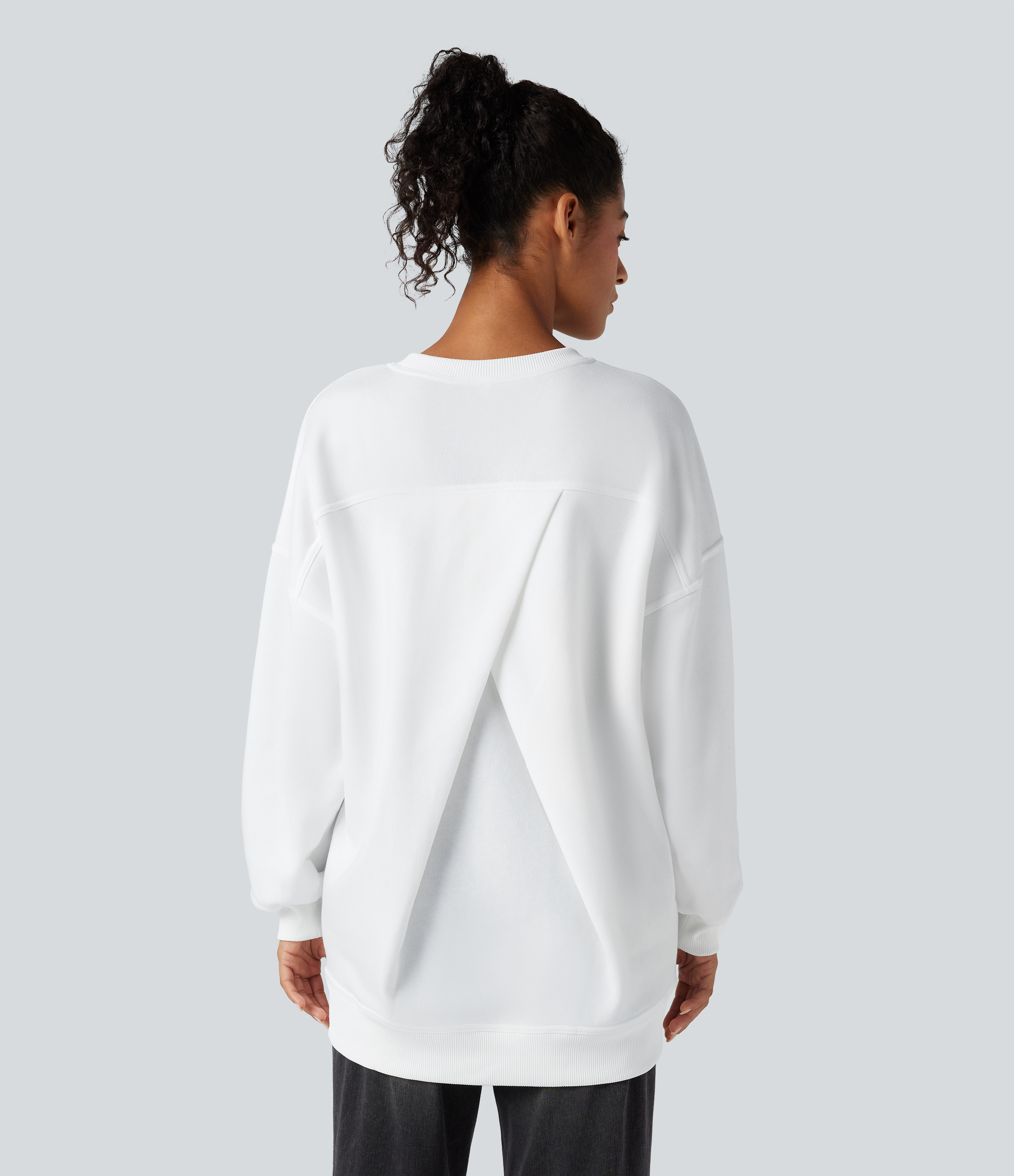 Rundhals Langarm Taschen Oversize Fleece Lässiges Sweatshirt