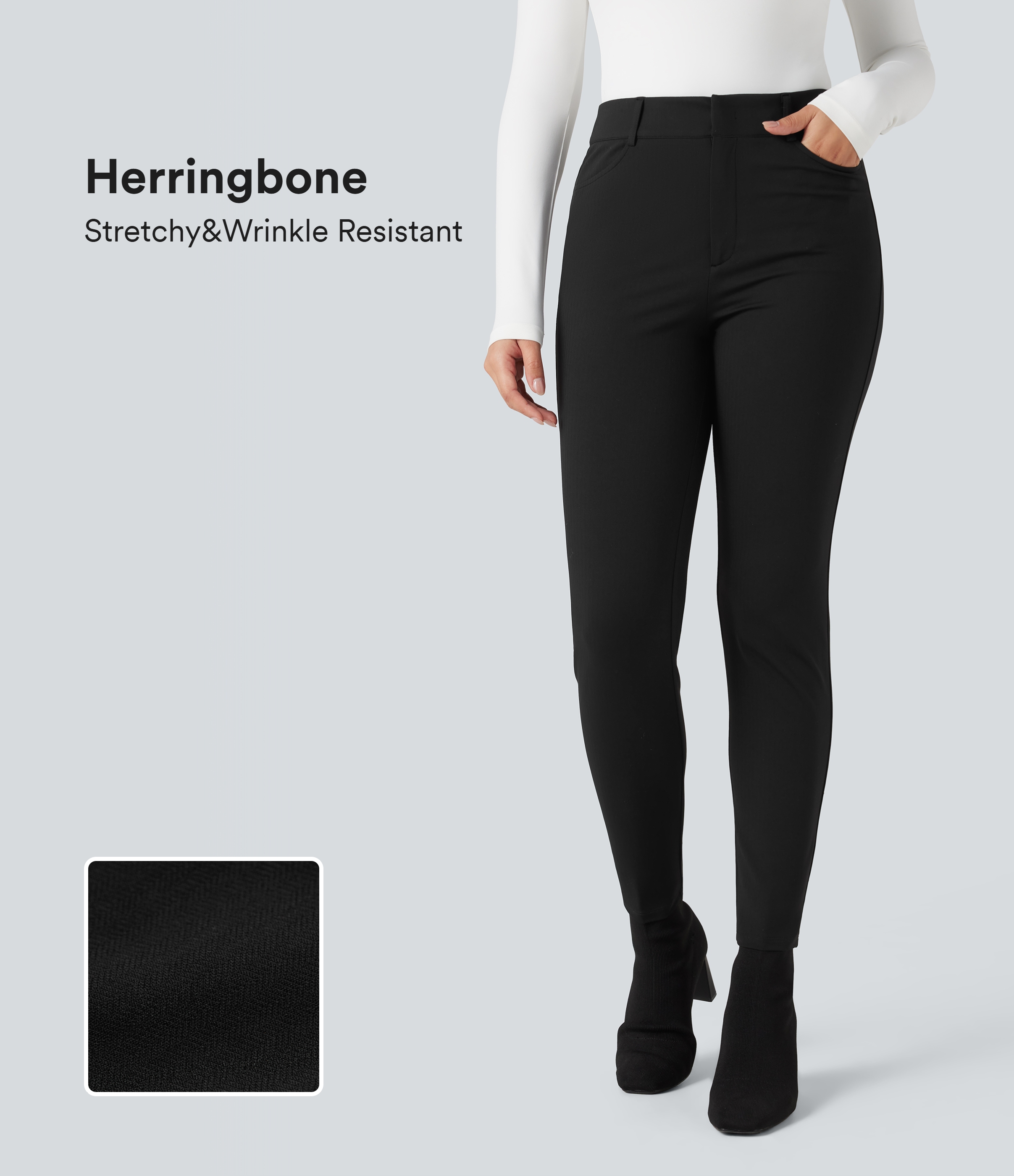 Halara Flex™ High-Waist Skinny Fischgrät-Arbeitshose mit Taschen