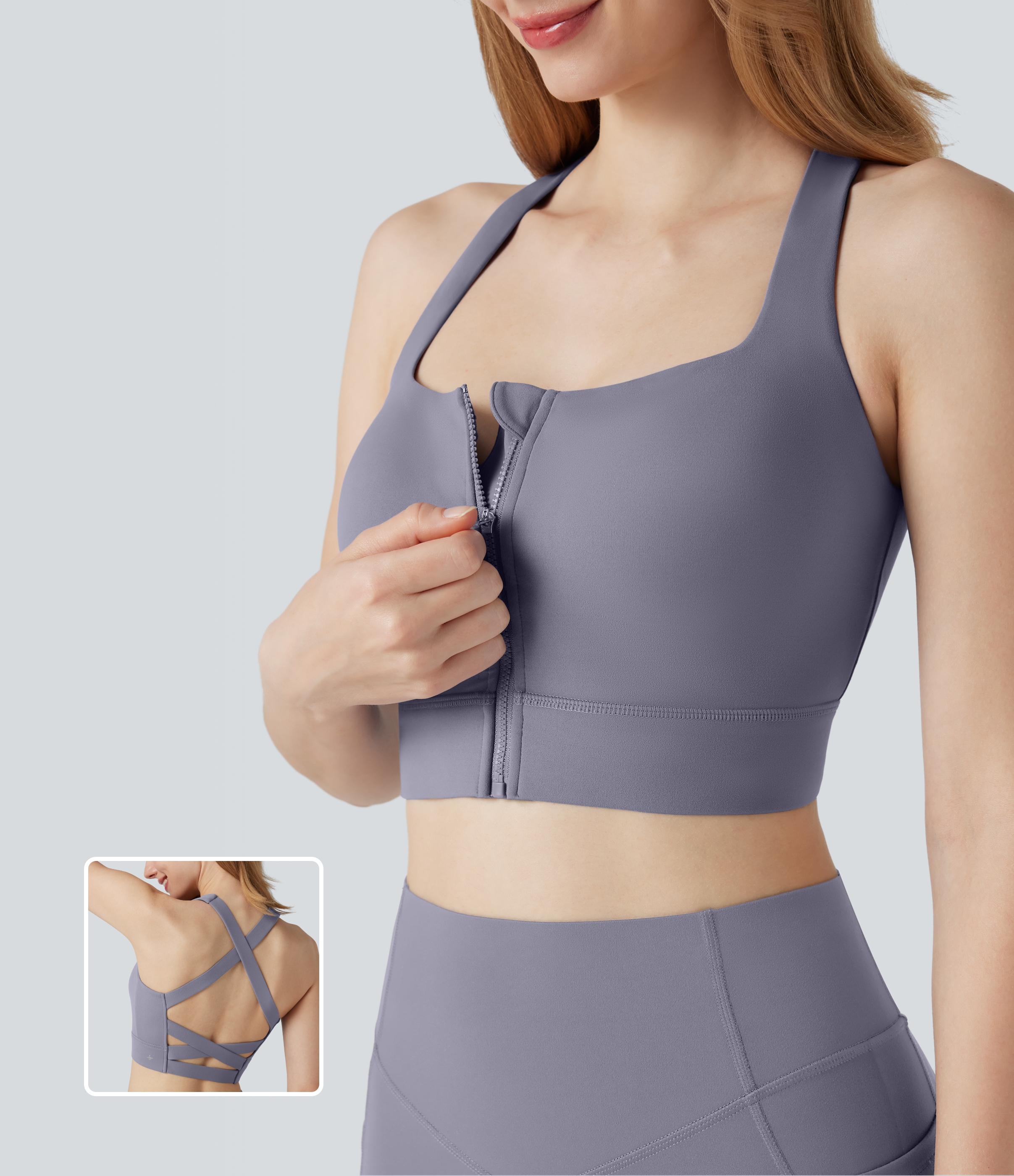 Brassière de sport running Halara UltraSculpt™ col carré fermeture éclair maintien moyen