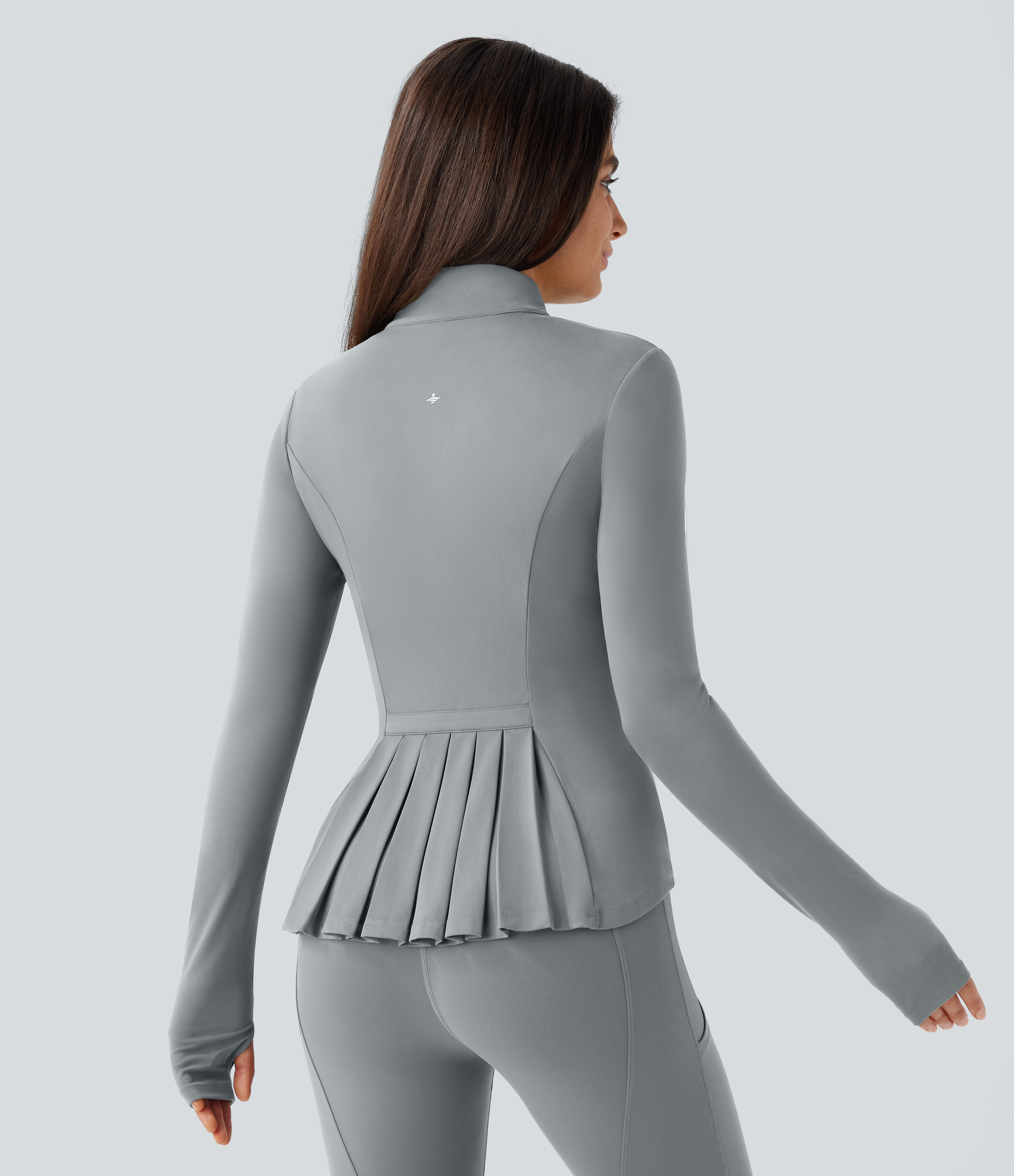 SoftlyZero™ Stand Collar Thumb Hole Pockets Pleated Zipper Slim Jacket-UPF50+