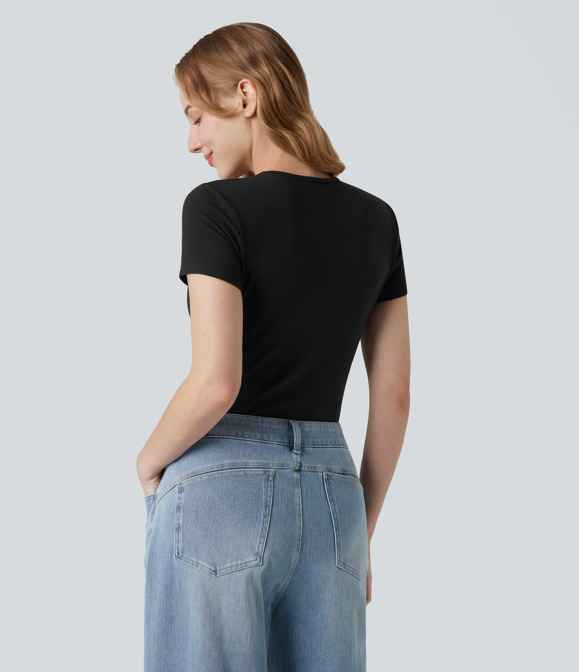Black Halara HeatCore Round Neck Short Sleeve Casual Warming T-Shirt / 2