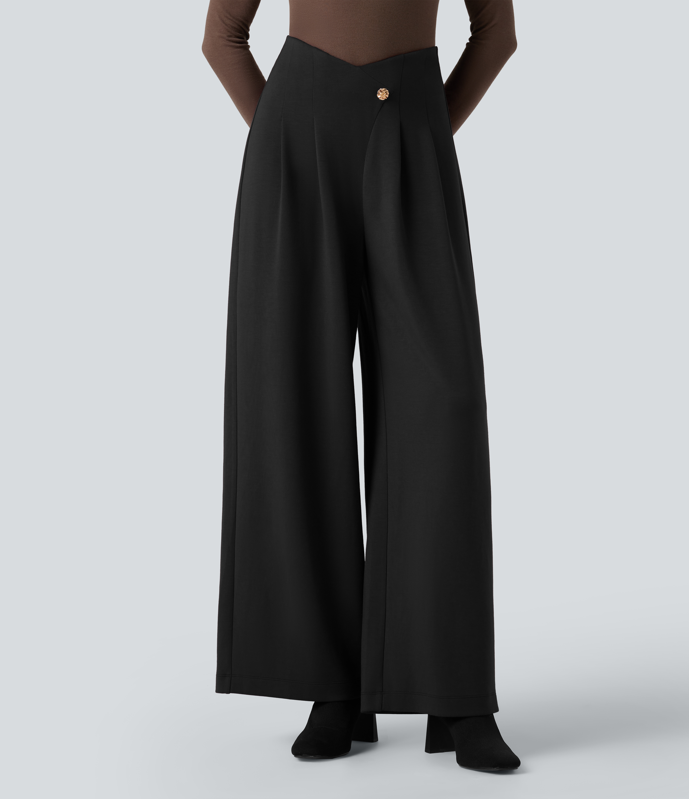 Pantalon tailleur SpacerTek™ taille super haute, jambe large croisée