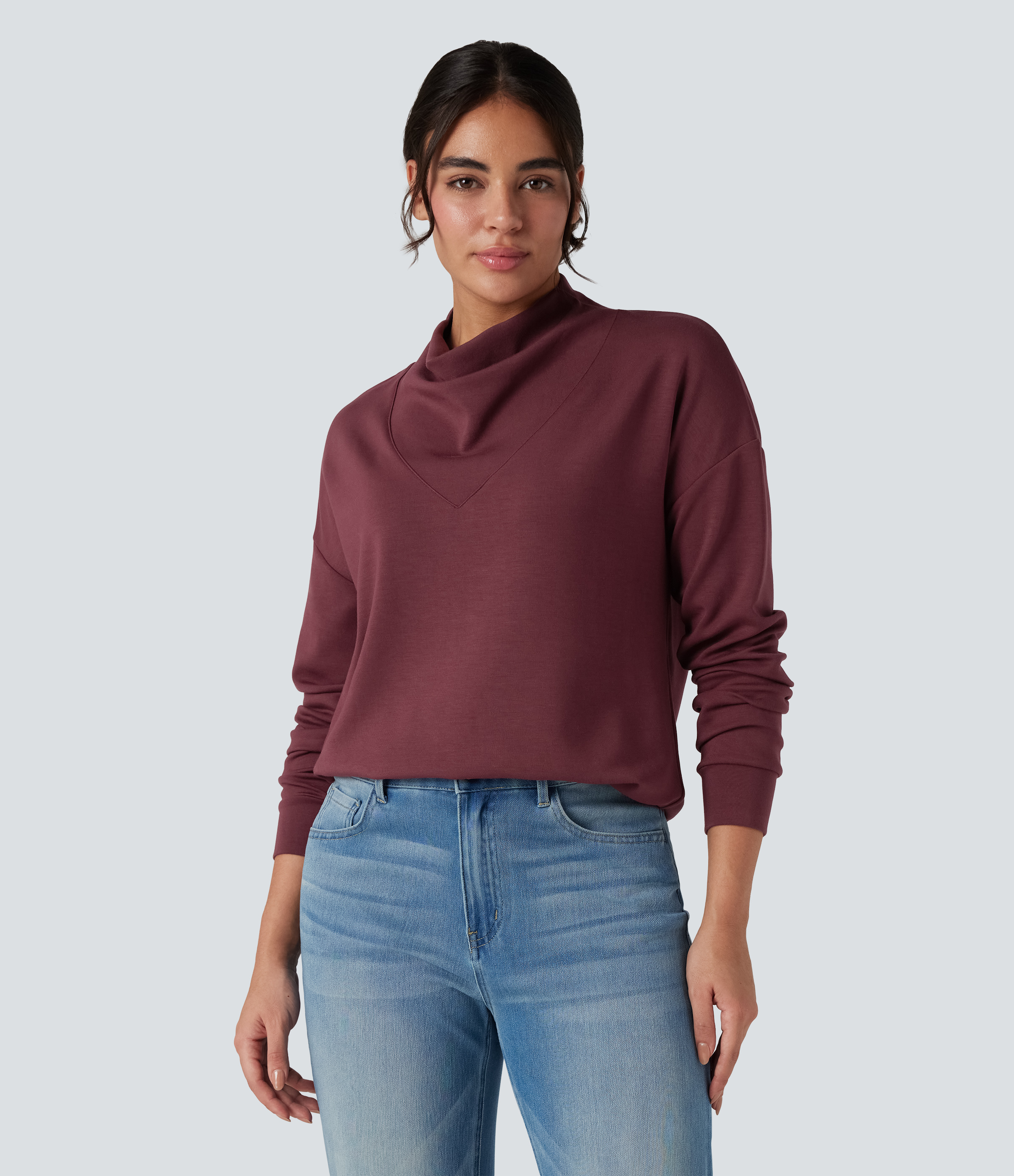 SpacerTek™ Cowl Neck Long Sleeve Casual Sweatshirt