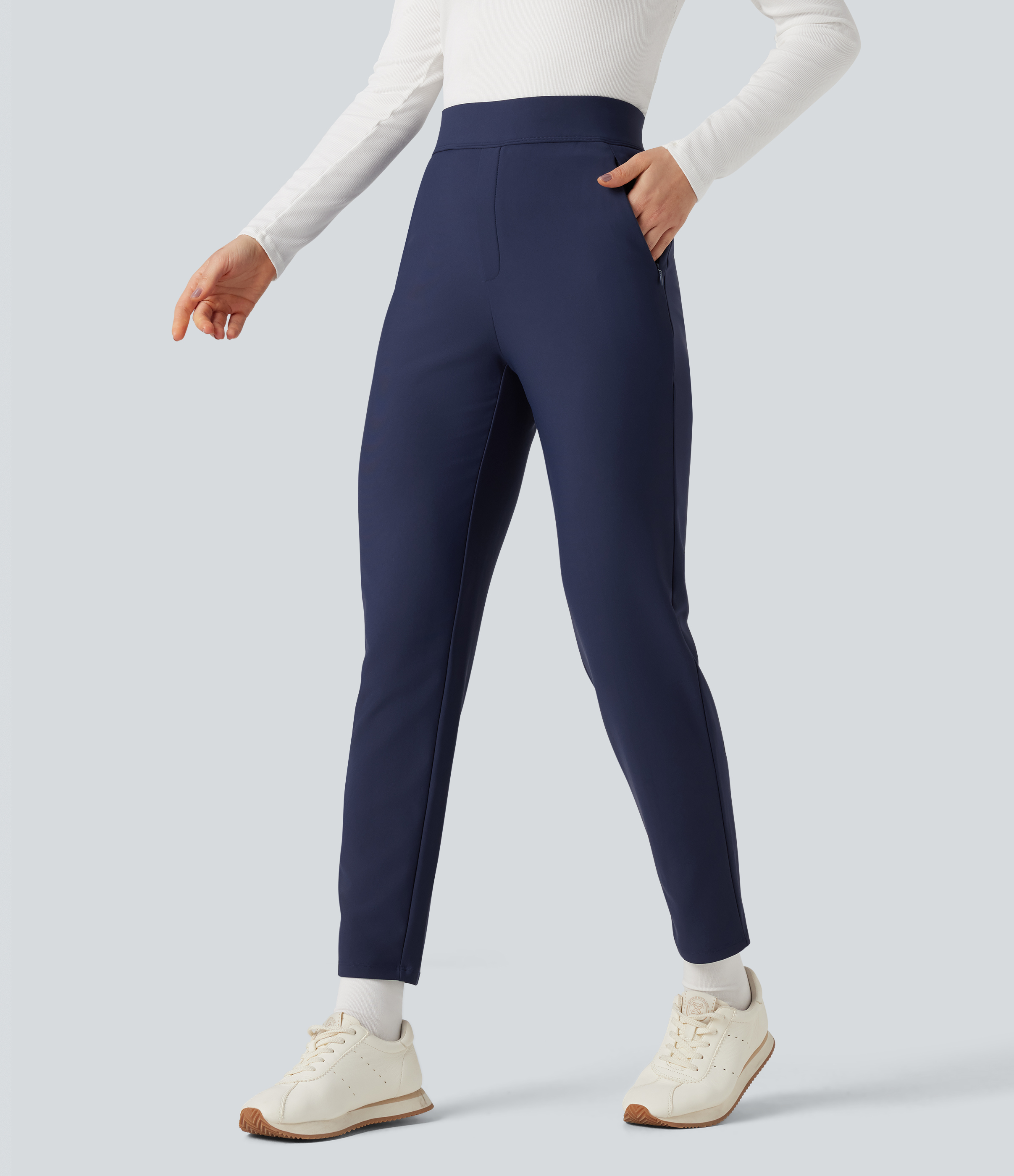 High Waisted Fleece Workout Tapered Pants with Pockets