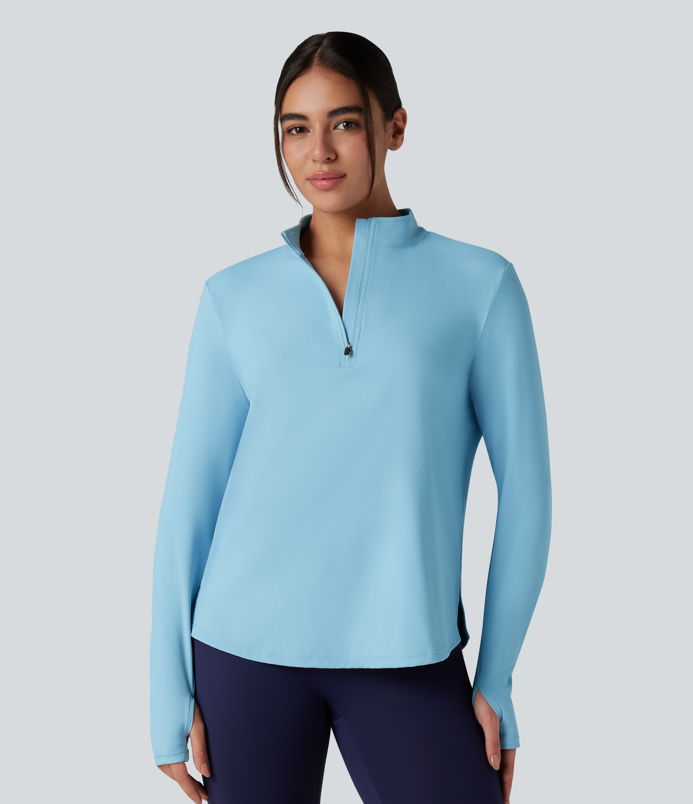 SoftlyZero™ Airy Half Zip Long Sleeve Thumb Hole Cool Touch Yoga Sports Top-UPF50+