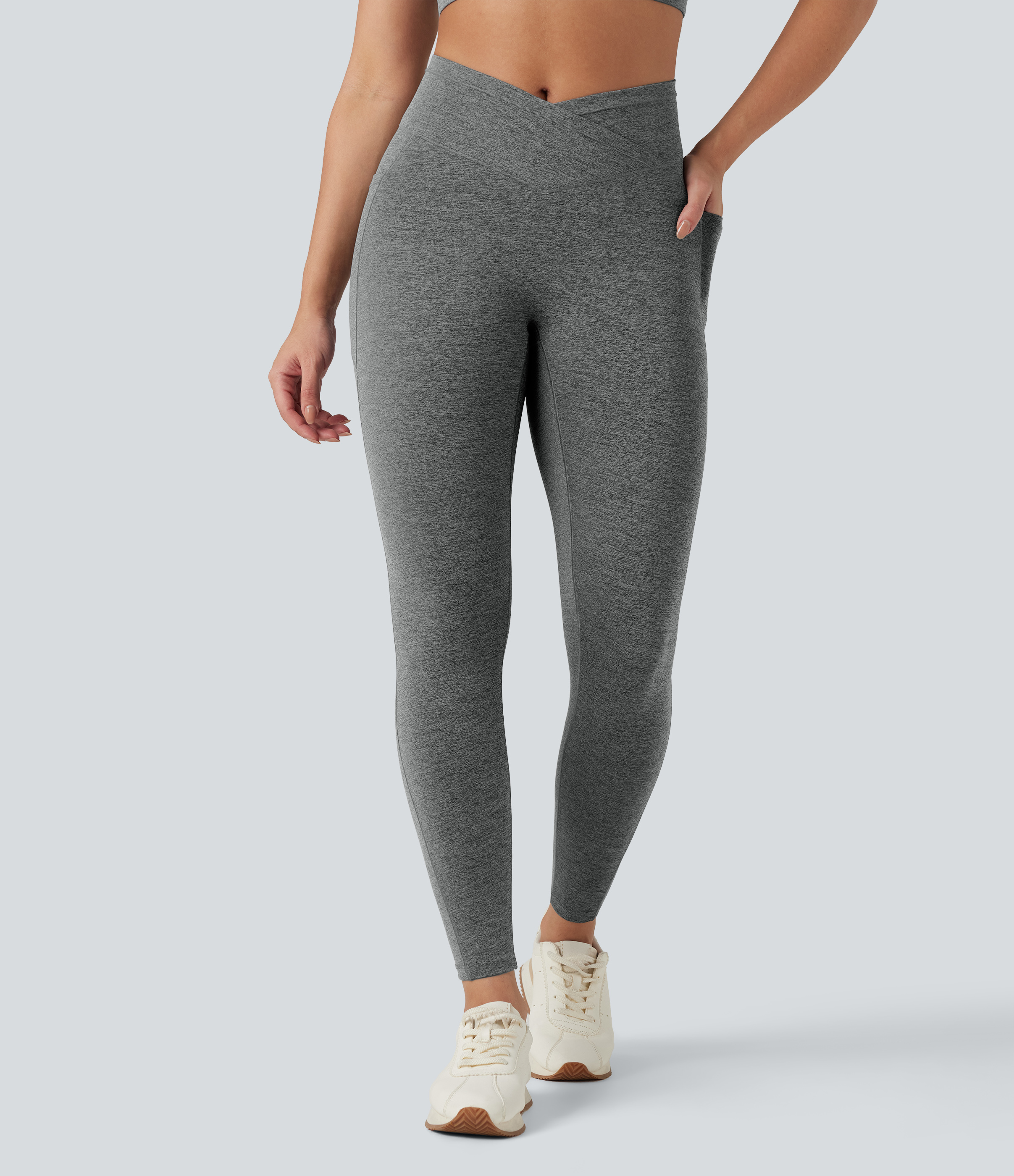 Halara UltraSculpt™ Heathered High Waisted Crossover Quick Dry Yoga Leggings with Pockets