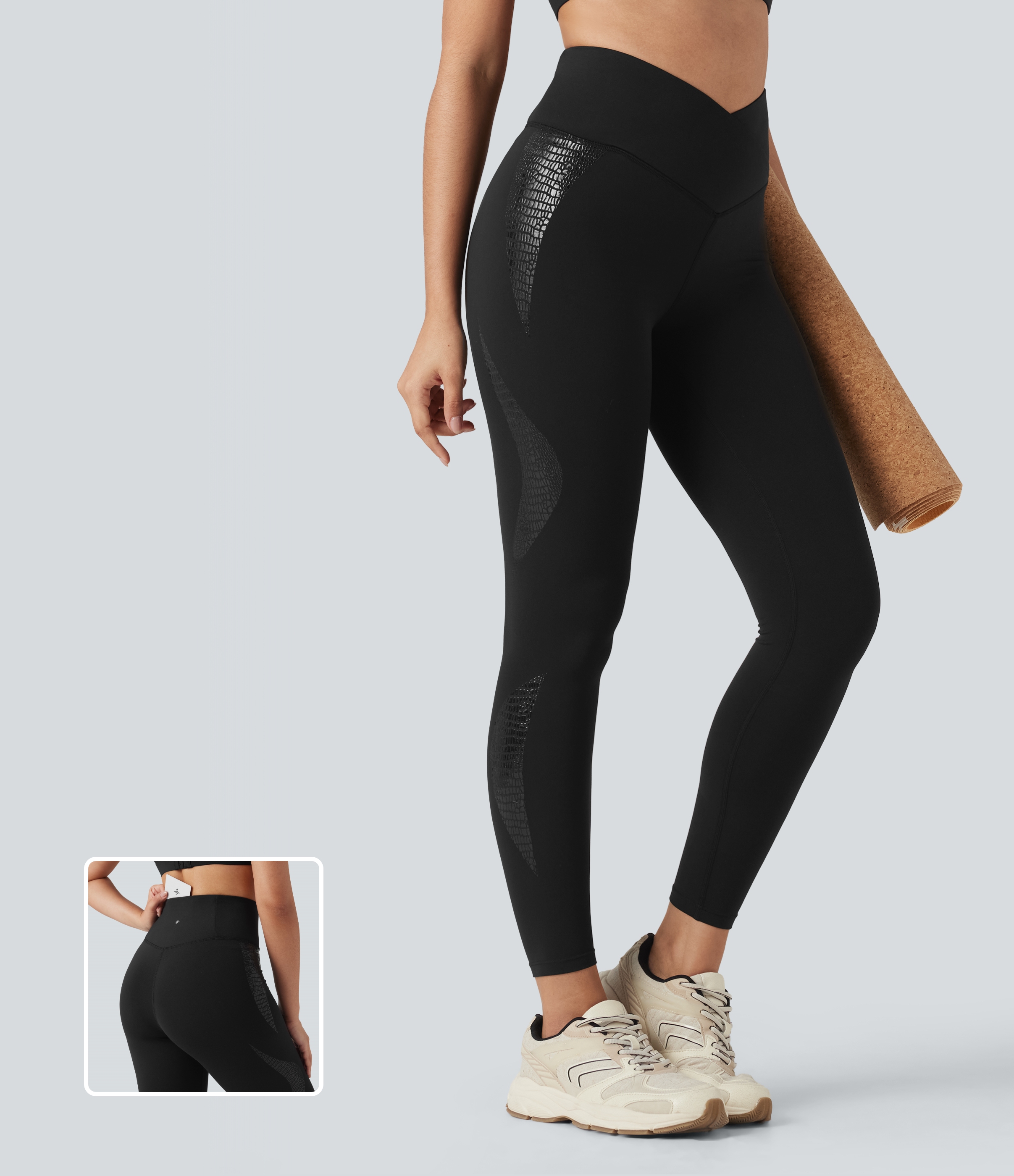 Schwarz SoftlyZero™ - Skinny 7/8-Yoga-Leggings mit hohem Crossover-Bund und Bundtasche - UPF50+ / 1