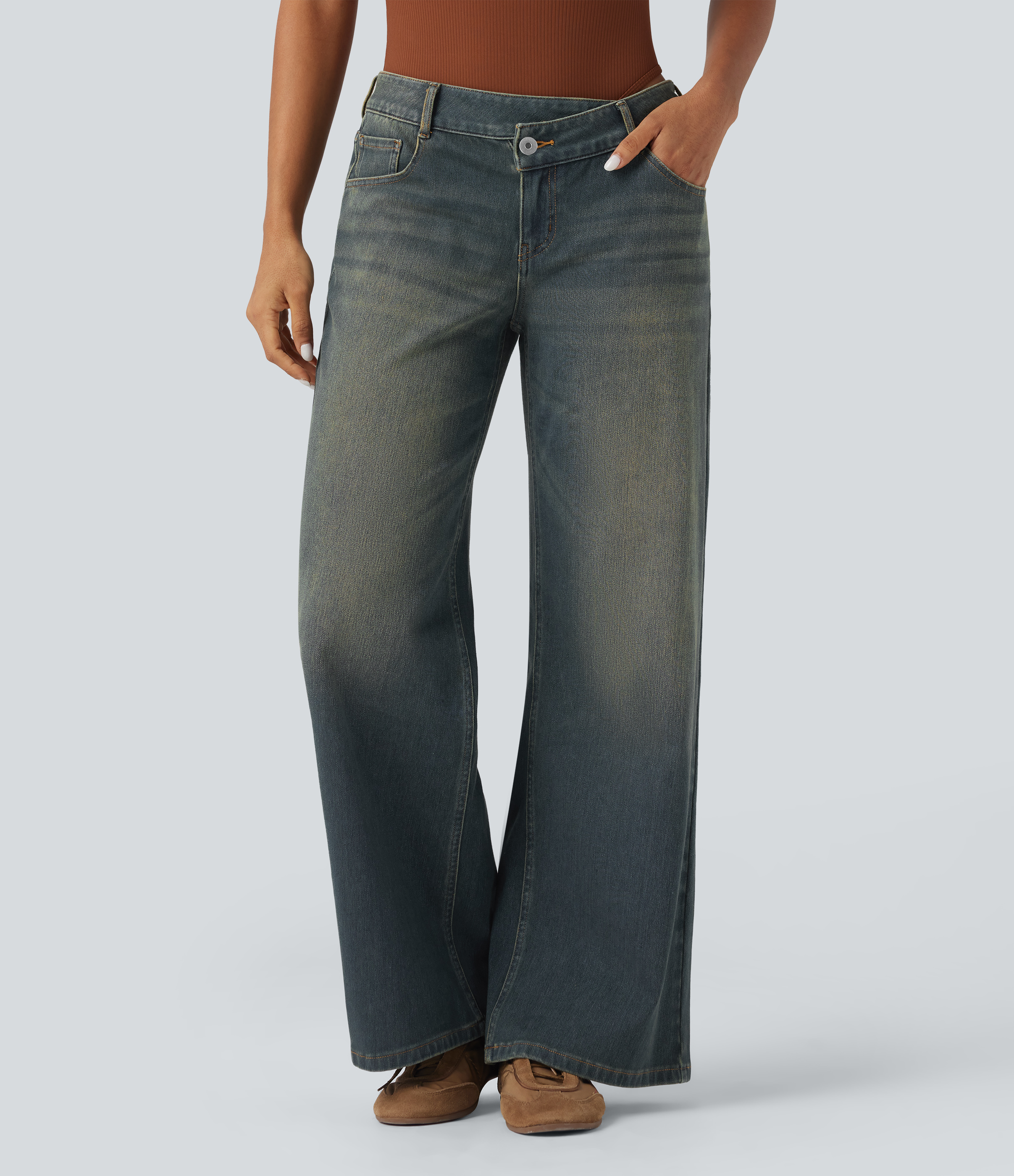 Women's Halara Flex™ Asymmetric Low Rise Zipper Pockets Baggy Wide