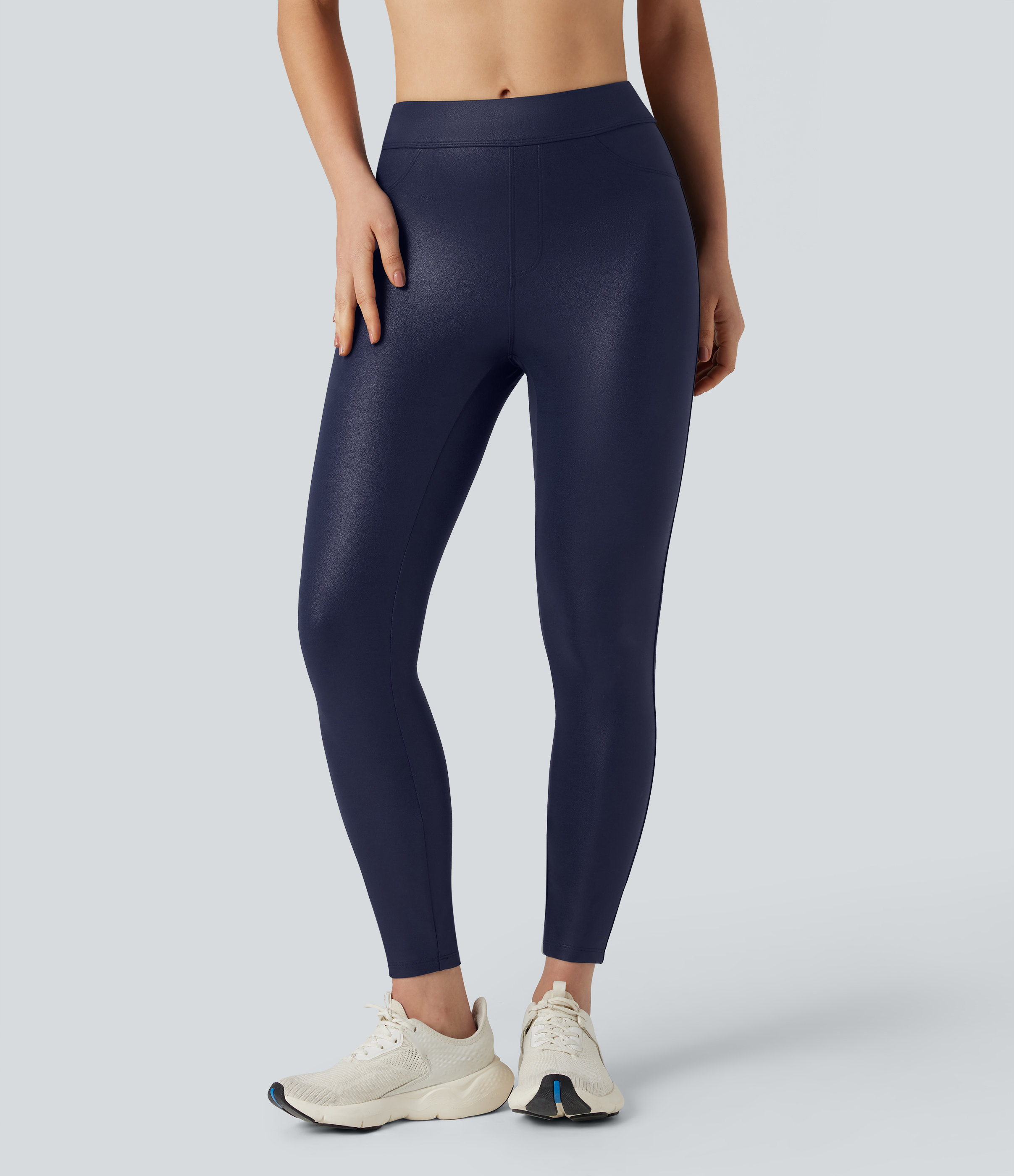 Halara Ultrasculpt™ Faux Leather Shine High Waisted Yoga Leggings with Pockets