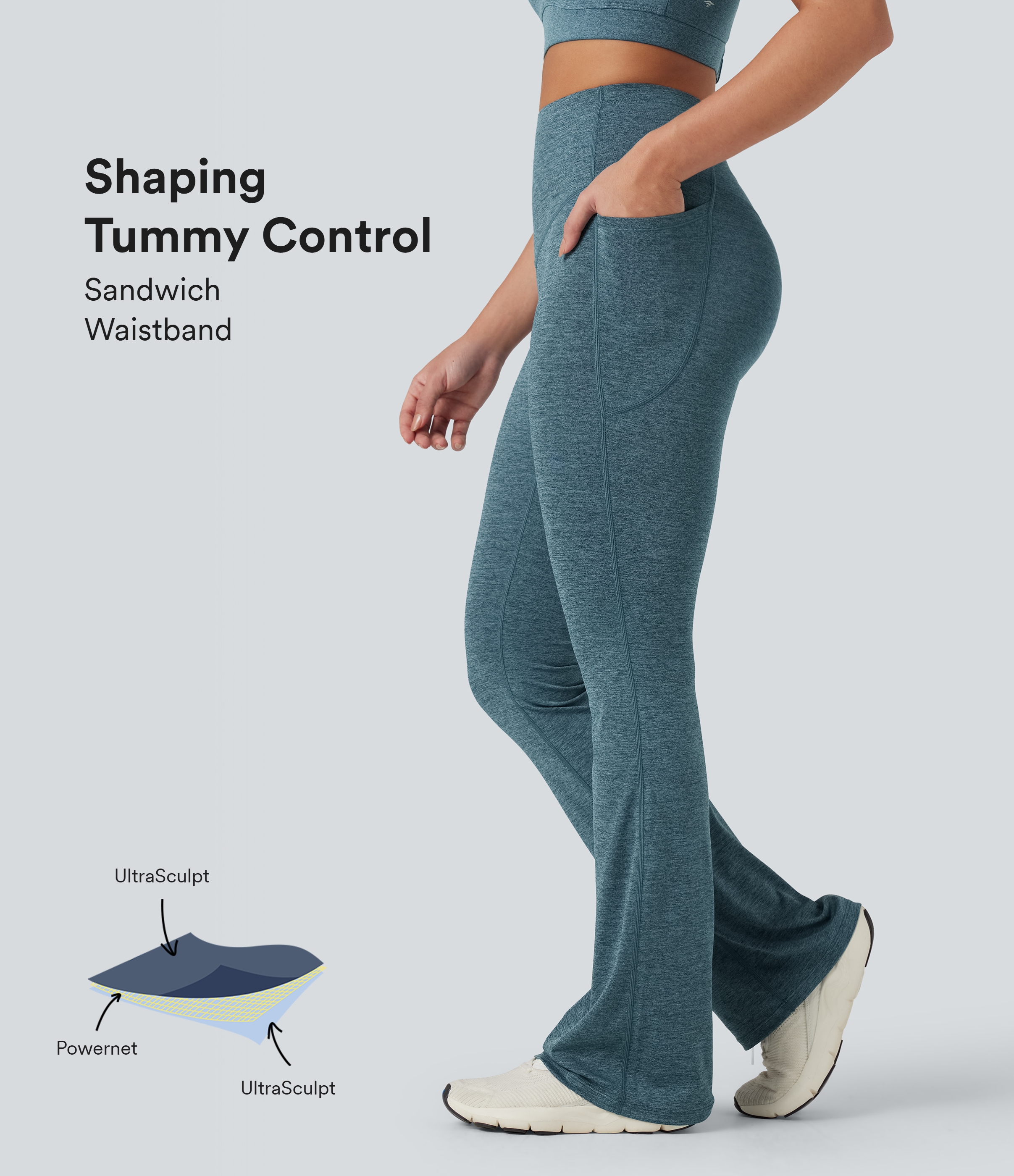 Halara UltraSculpt™ Heathered High Waisted Tummy Control Quick Dry Bootcut Yoga Leggings with Pockets
