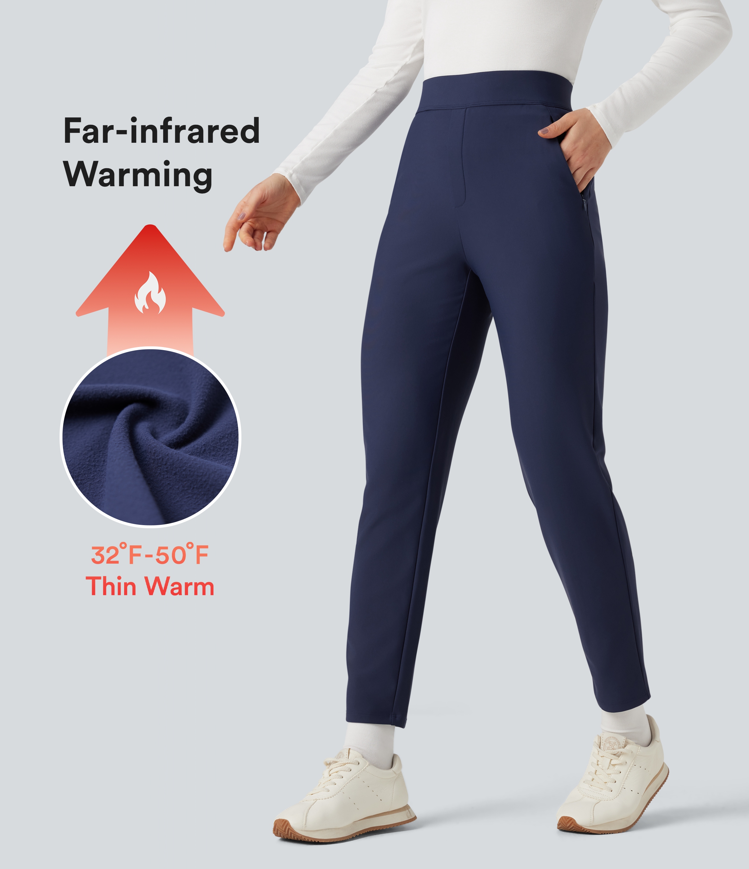 High Waisted Fleece Workout Tapered Pants with Pockets