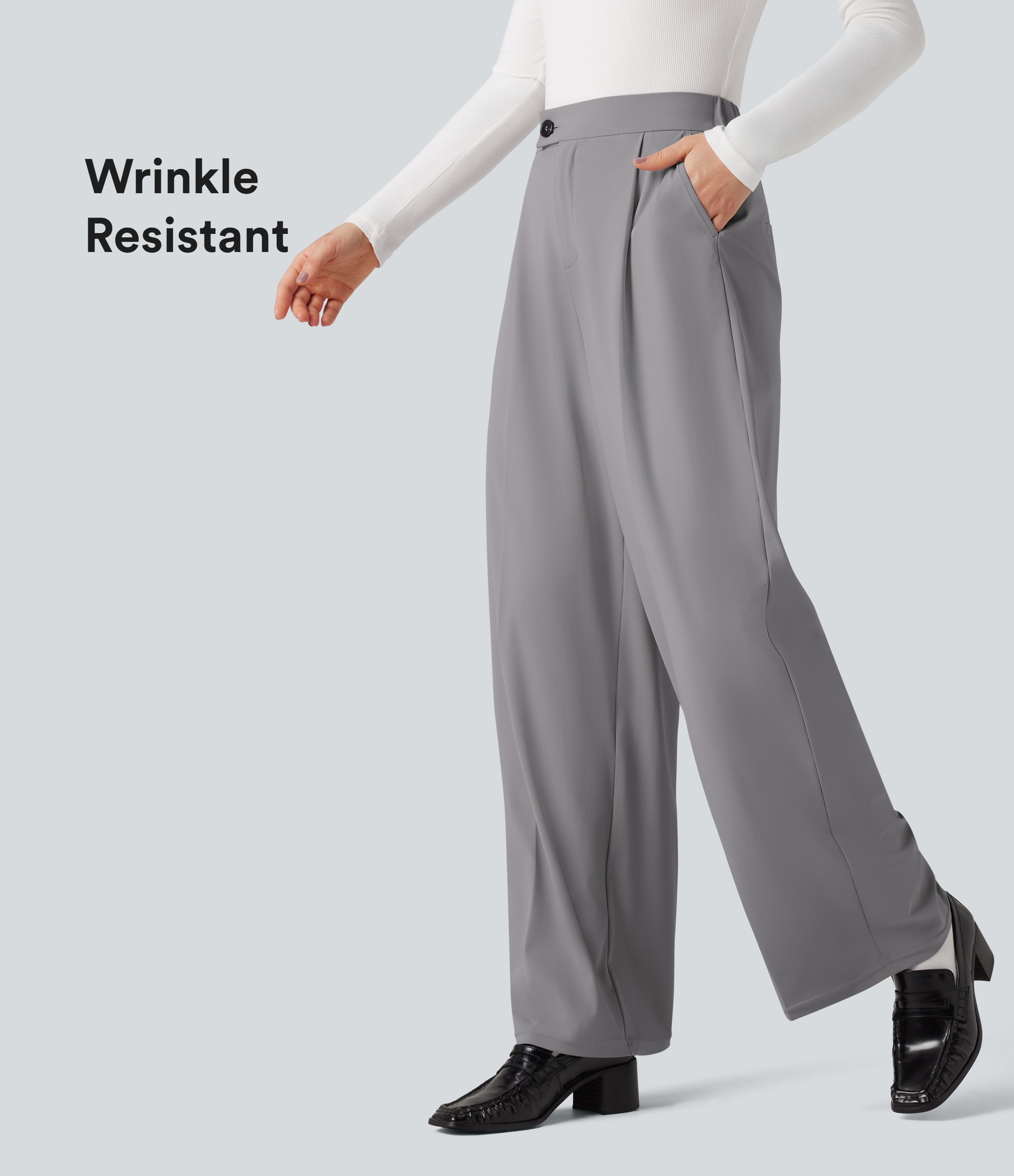 Pantalon tailleur large taille haute infroissable Halara Flex™ Suit avec poches