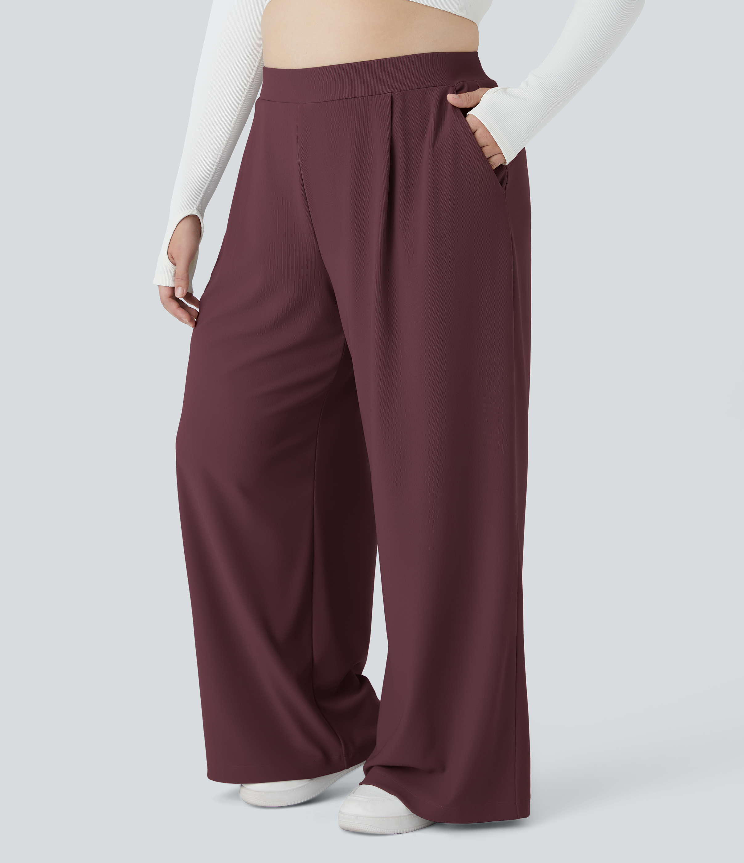 Halara Flex™ High Waisted Body Sculpt Waist-Slimming Pocket Wide Leg Micro Waffle Plus Size Work Pants