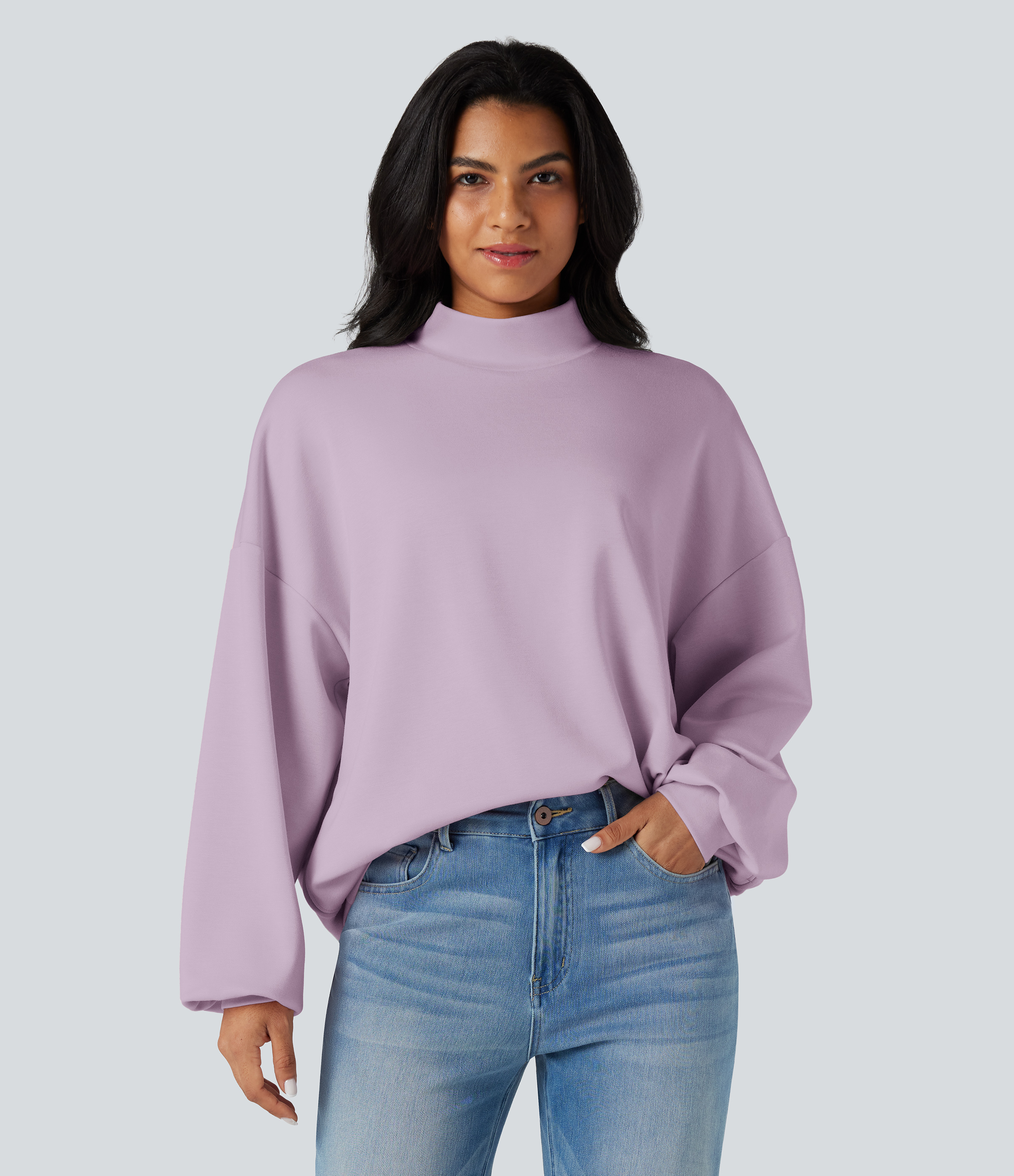 Sudadera Relajada de Cuello Alto con Bolsillos