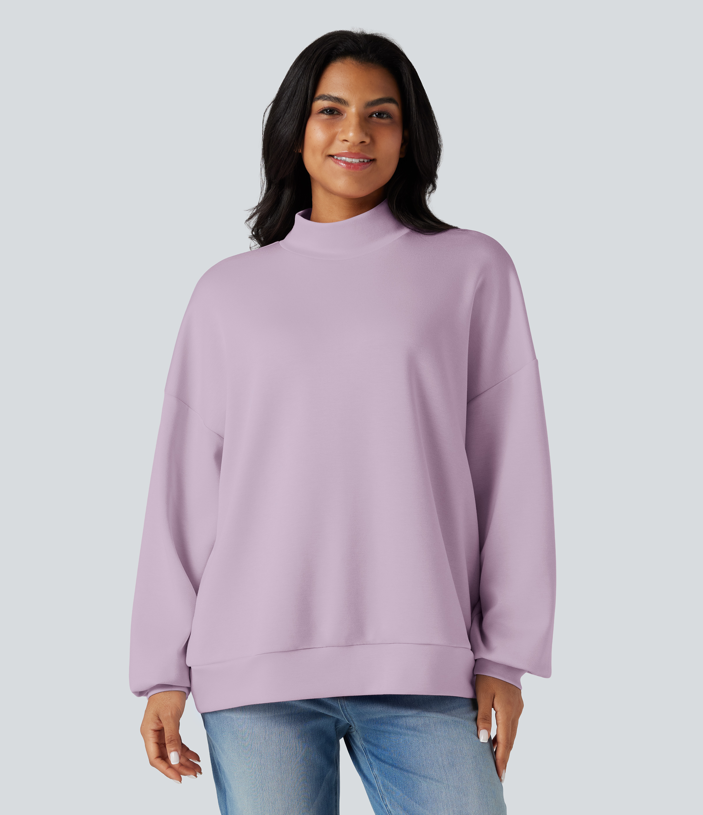 Women's Mock-neck Relaxed Casual Sweatshirt with Pockets - Halara