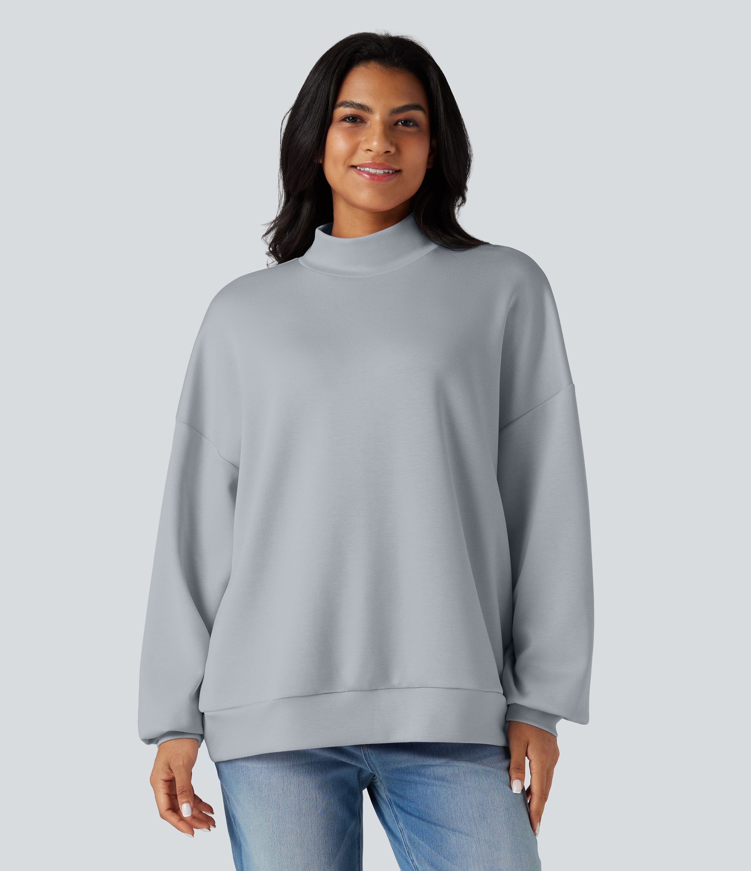 Women's Mock-neck Relaxed Casual Sweatshirt with Pockets - Halara