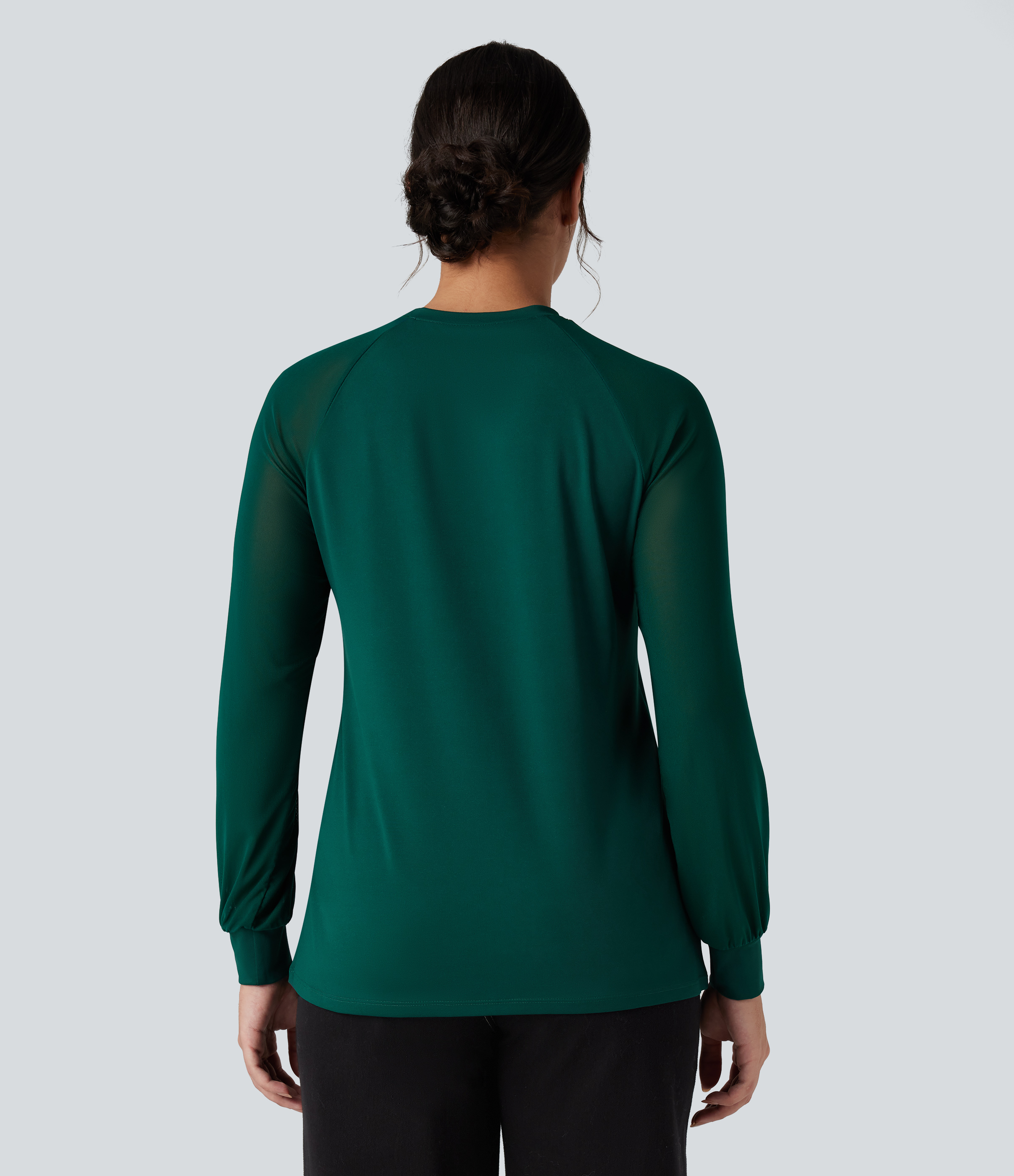 Rain Forest Blouse décontractée à col rond, manches longues raglan et empiècement en maille contrastante / 2